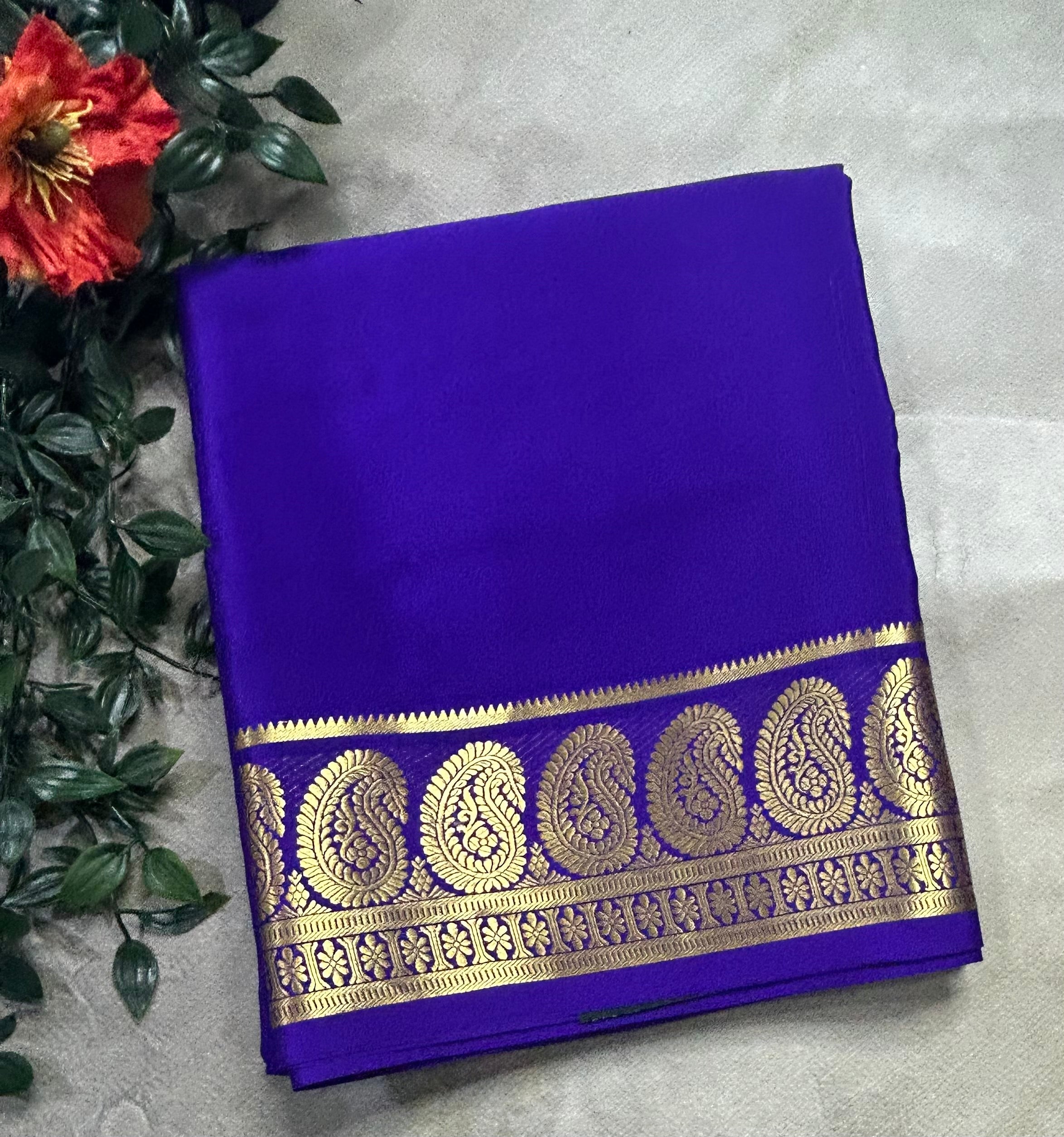 Purple plain mango border pure Mysore silk 105 saree