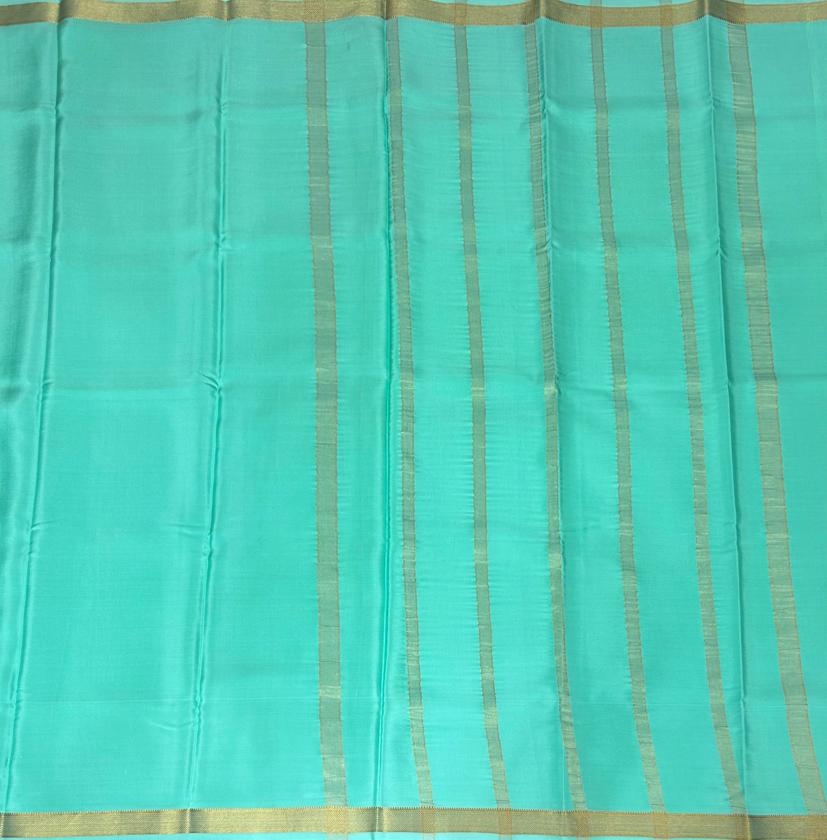 Aqua green plain one inch pure mysore silk-12 saree