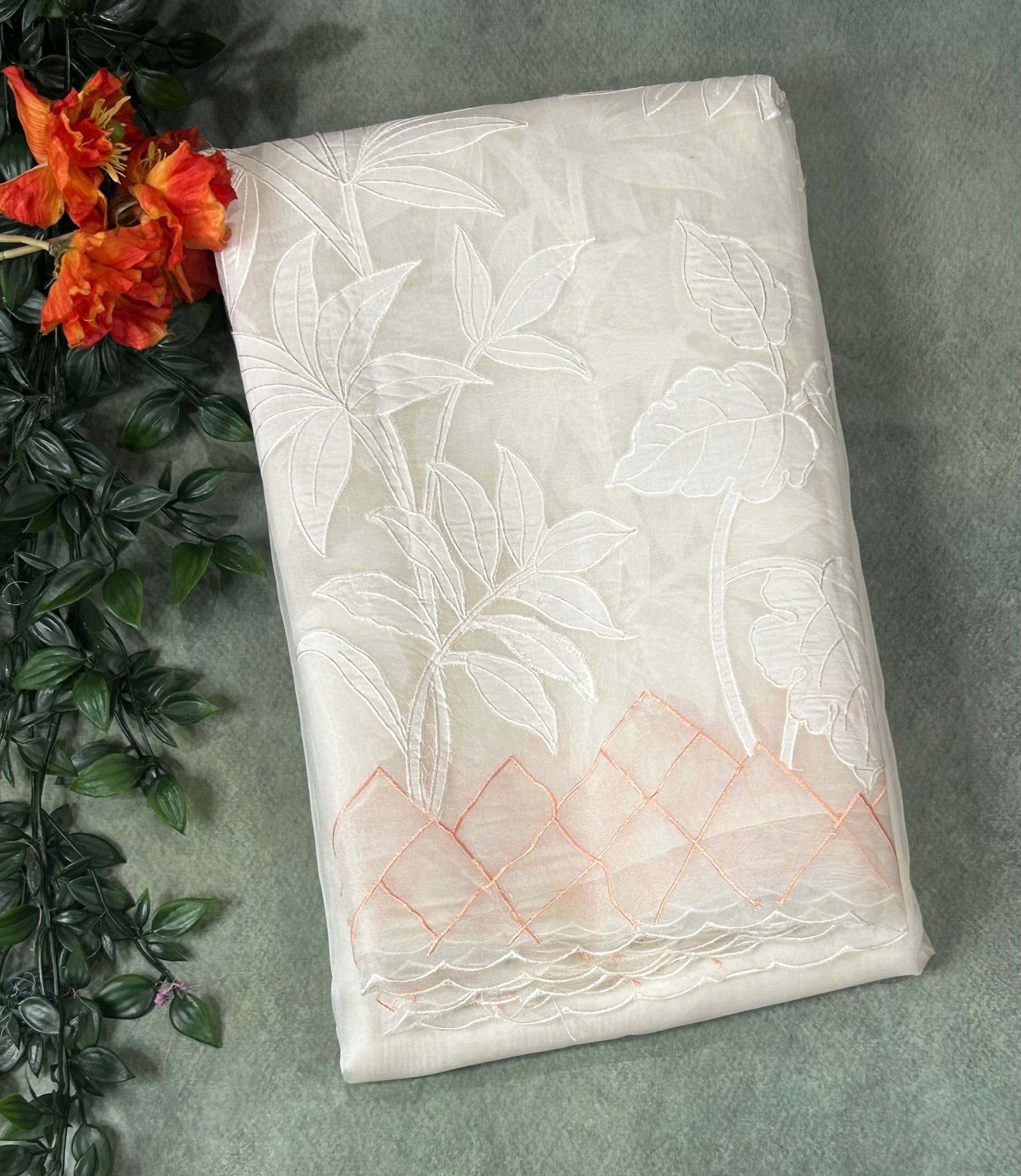 White pure organza embroidery saree