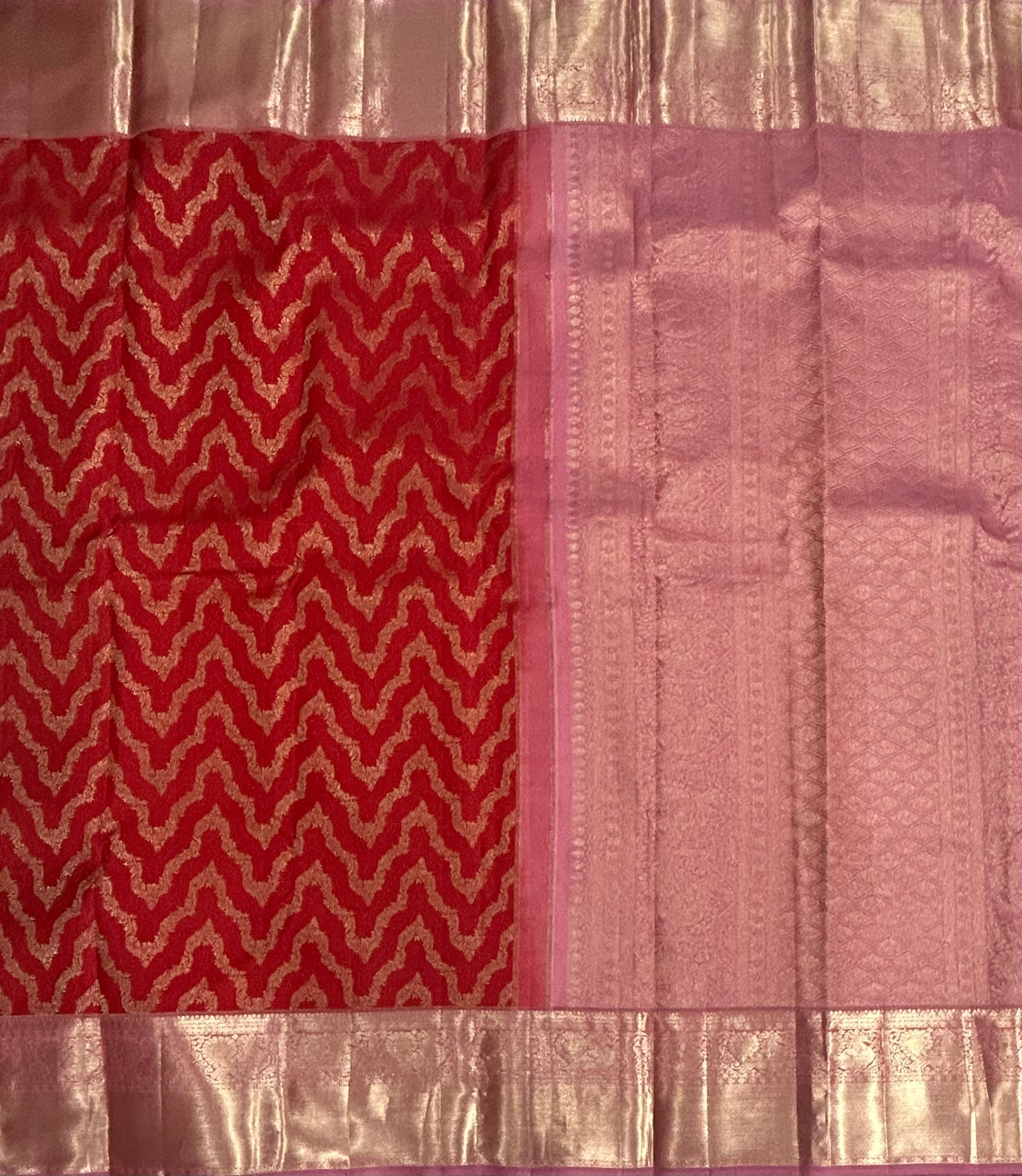 Red n pink pure Kanchipuram silk saree