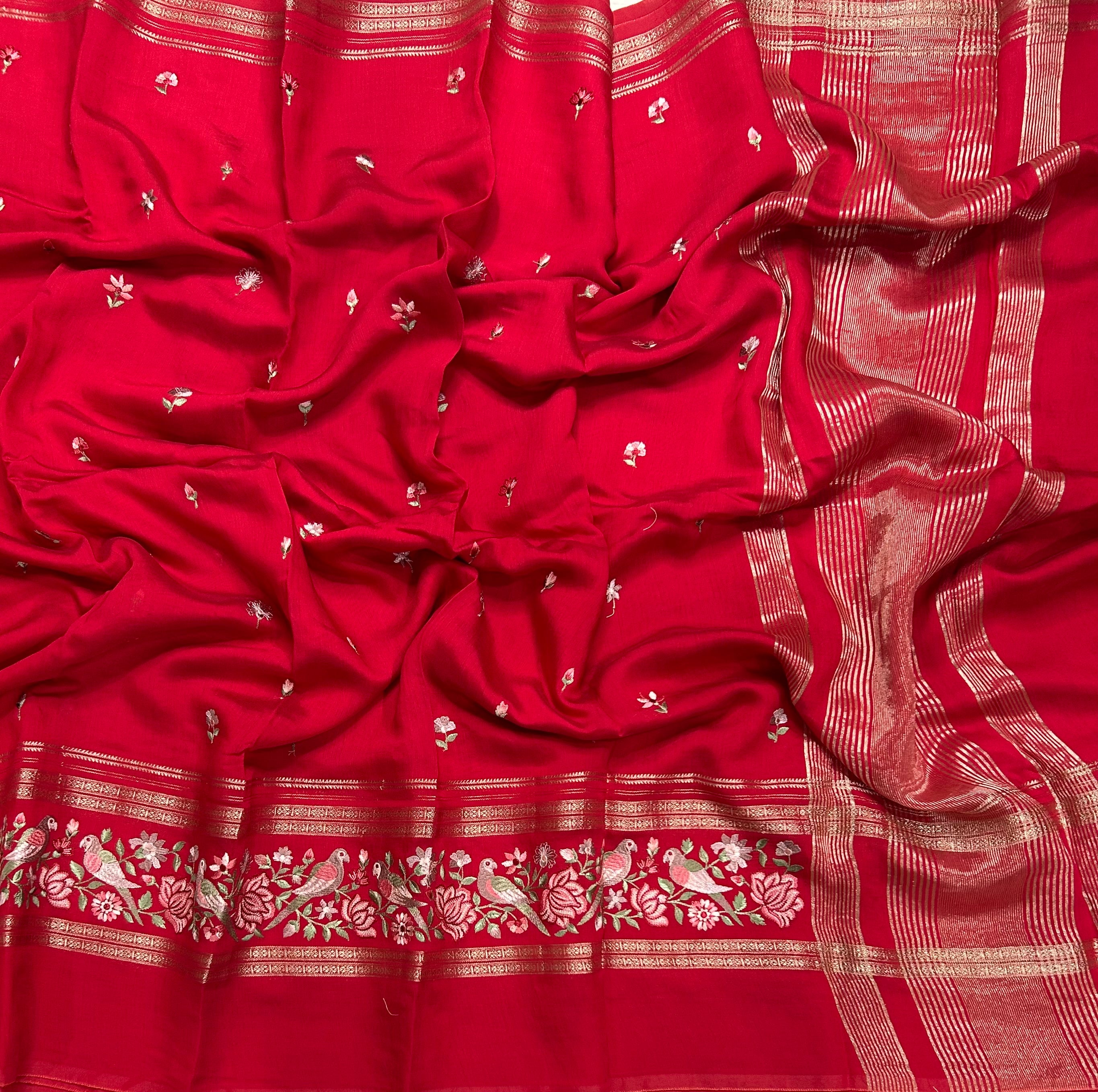 Red embrodiery soft tussar crepe 104 saree