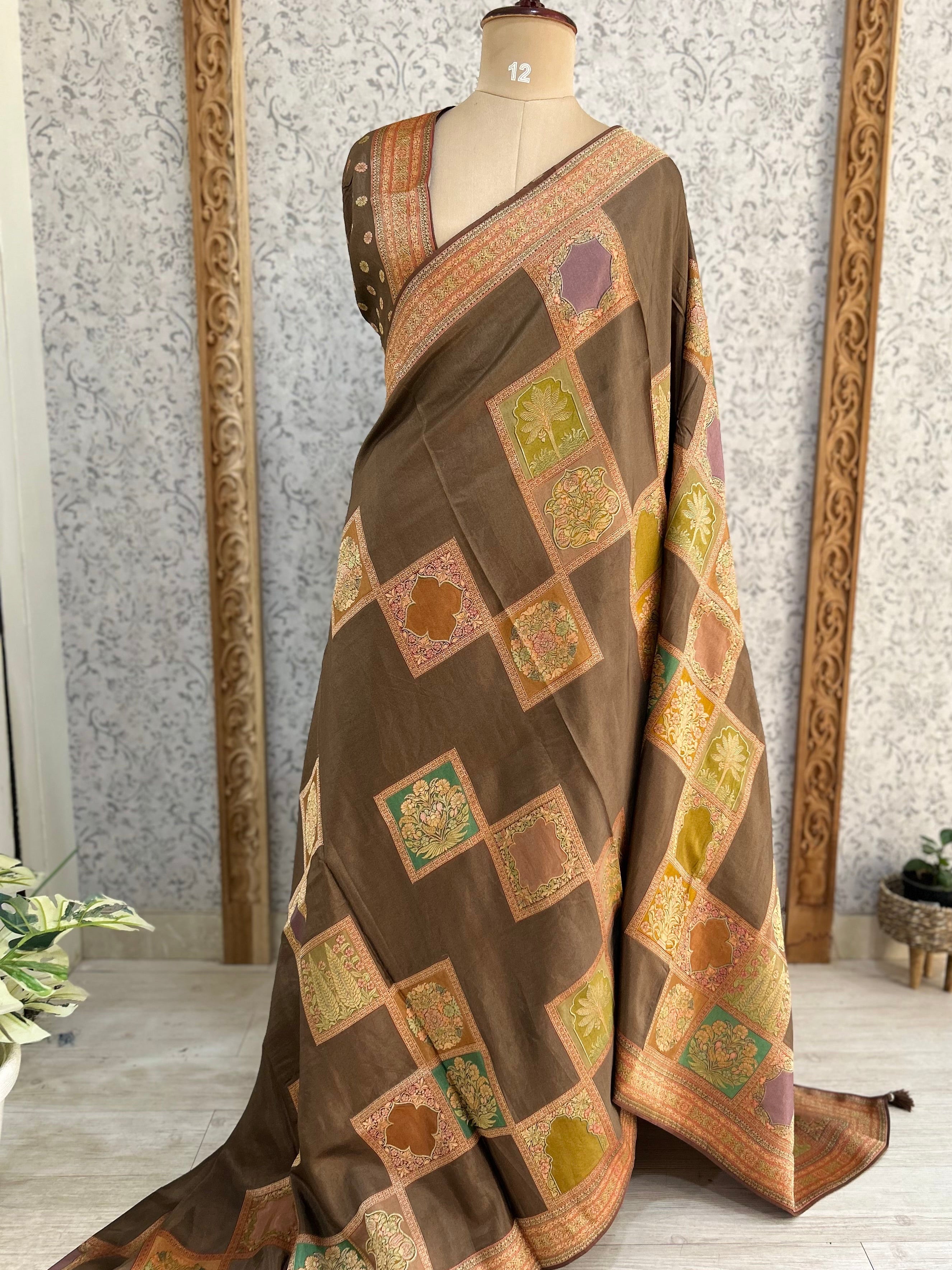 Brown dola crepe silk saree 101