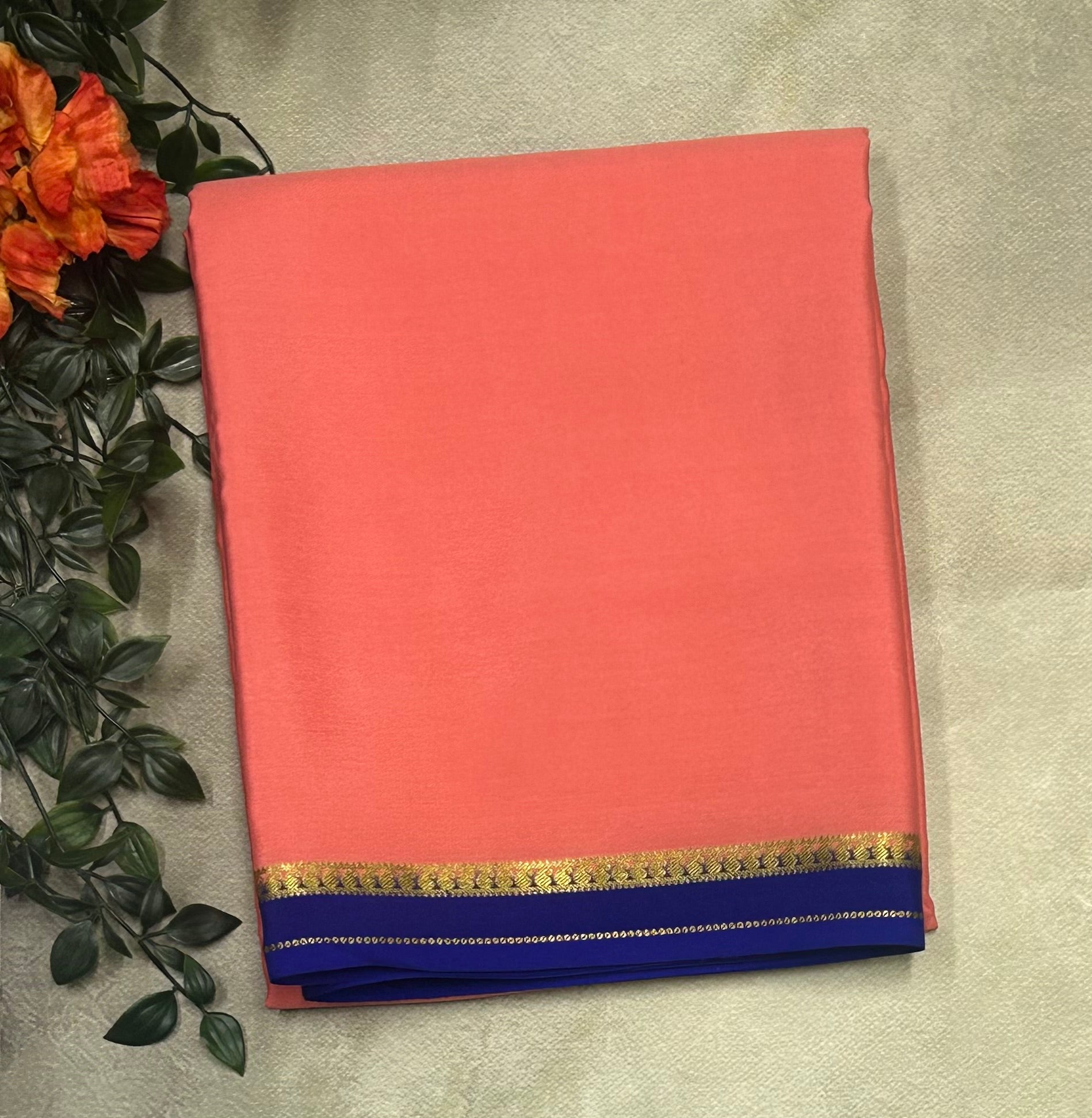 Pastel pink small border pure Mysore silk 103 saree