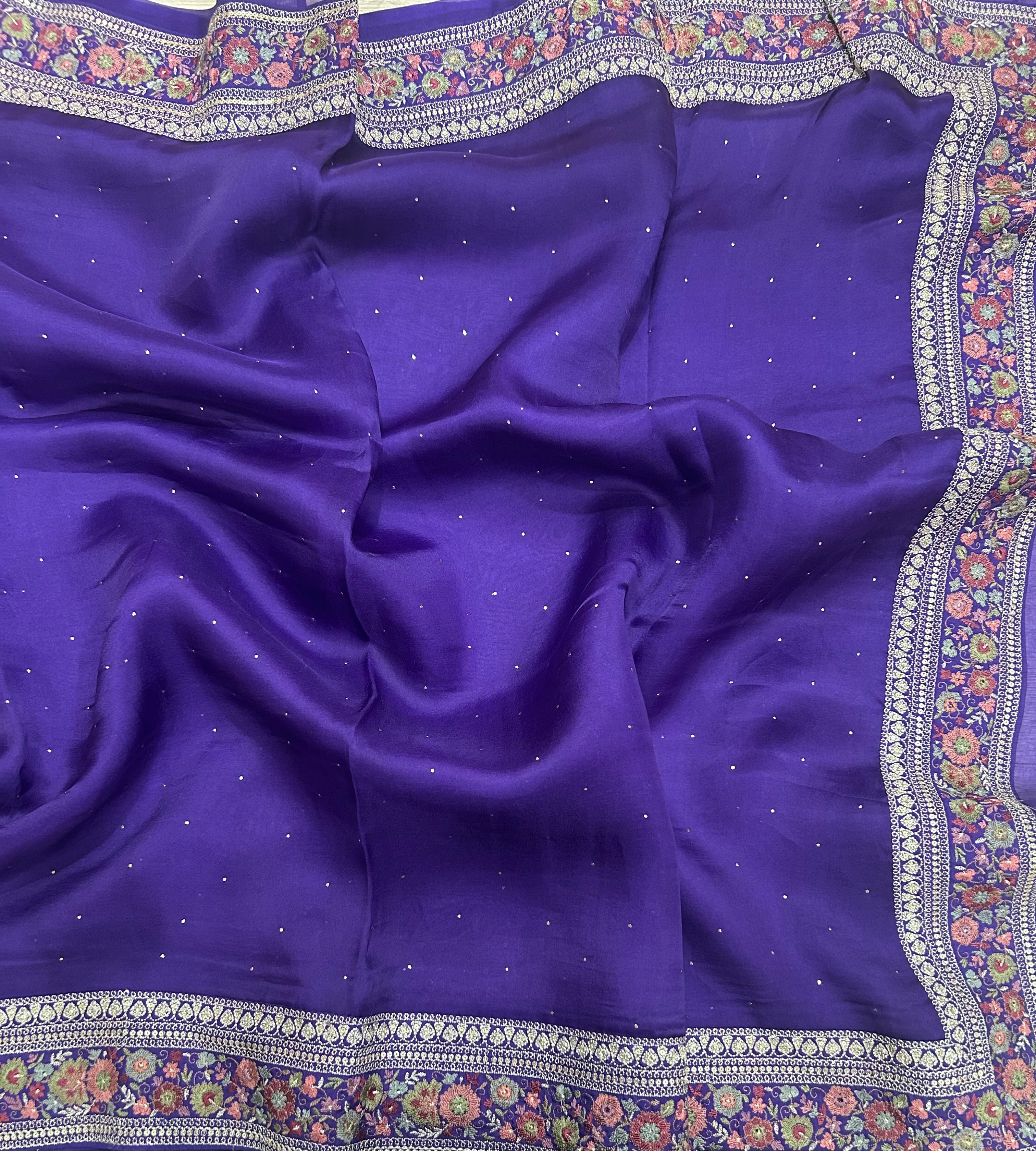 Purple rich border pure organza saree(POS106)