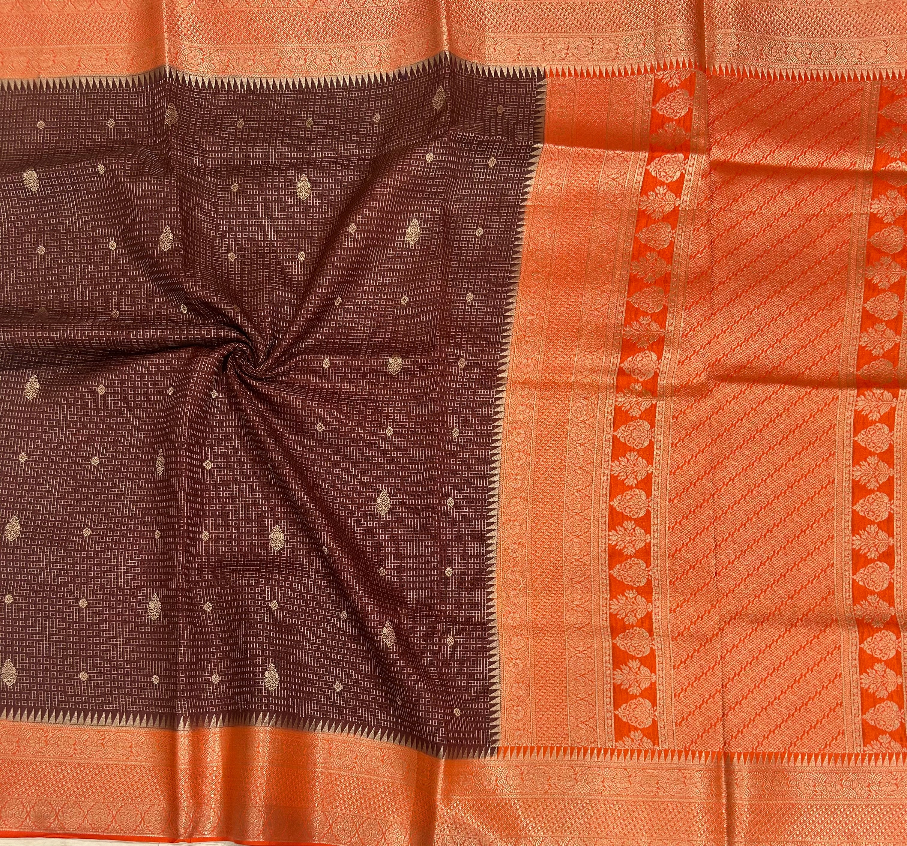 Dark brown contrast dola checks 103 saree