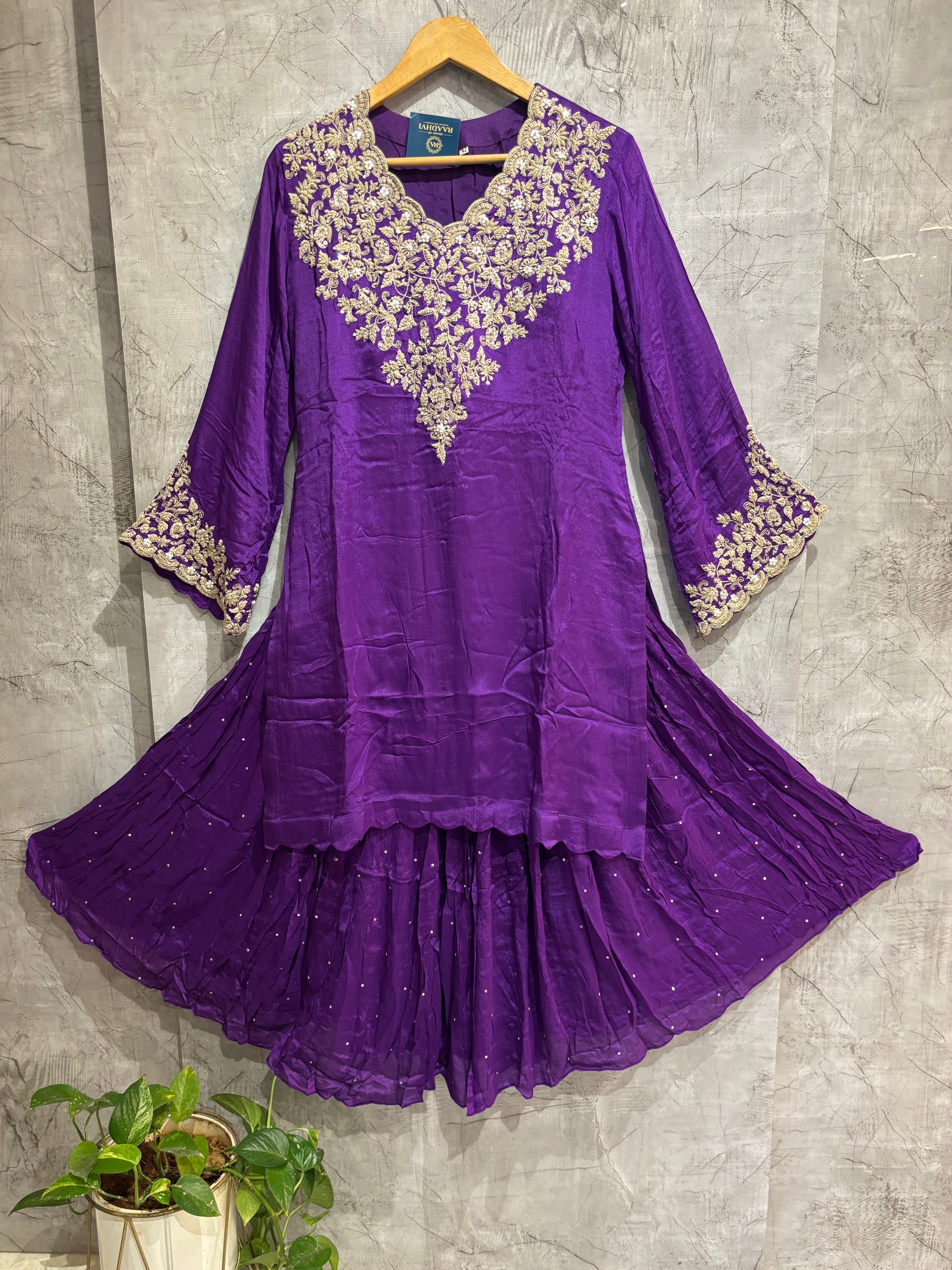 Purple Desinger Sharara party Kurtha set