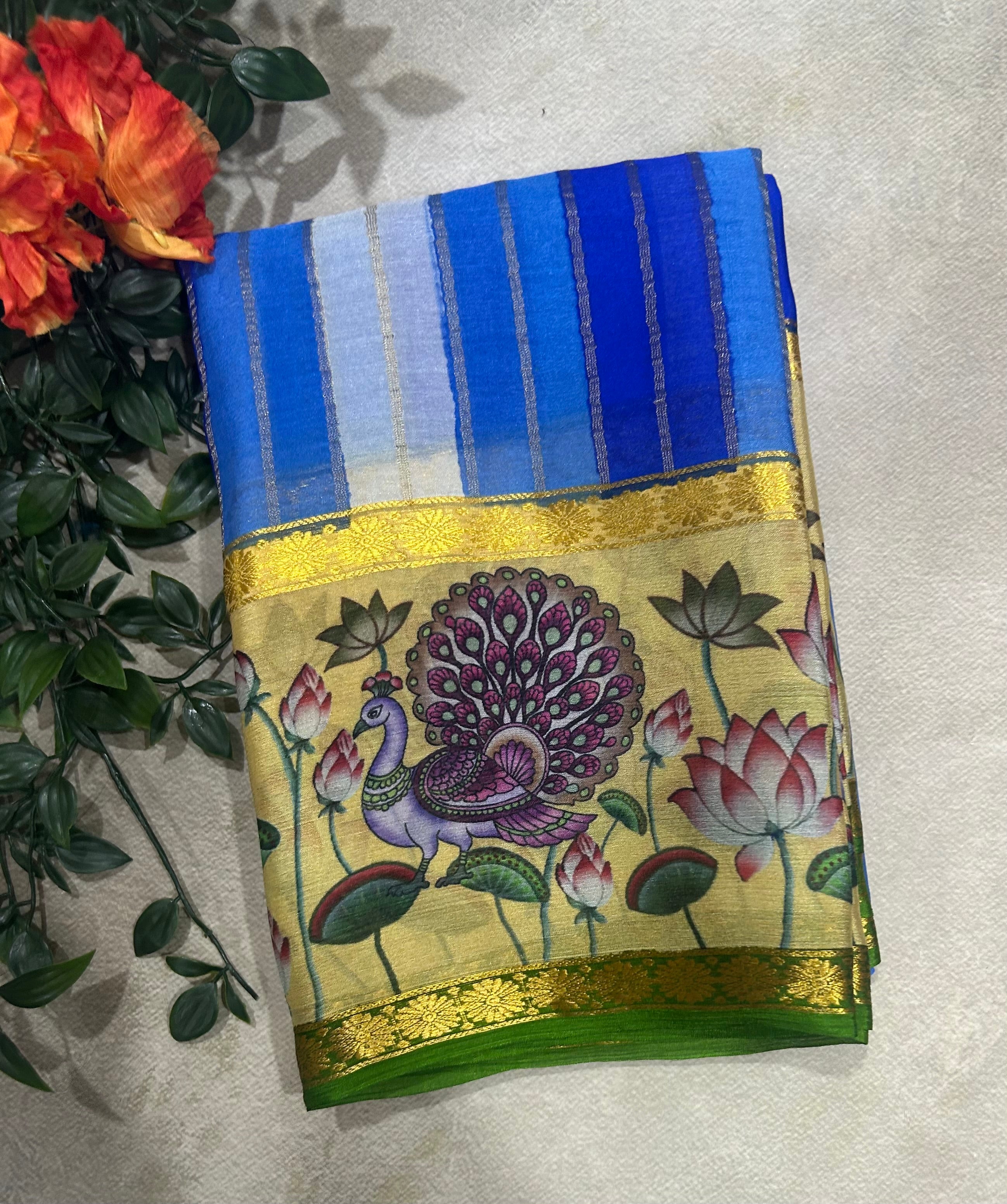 Rankart kalamkari border pure wrinkle 103 crepe silk saree