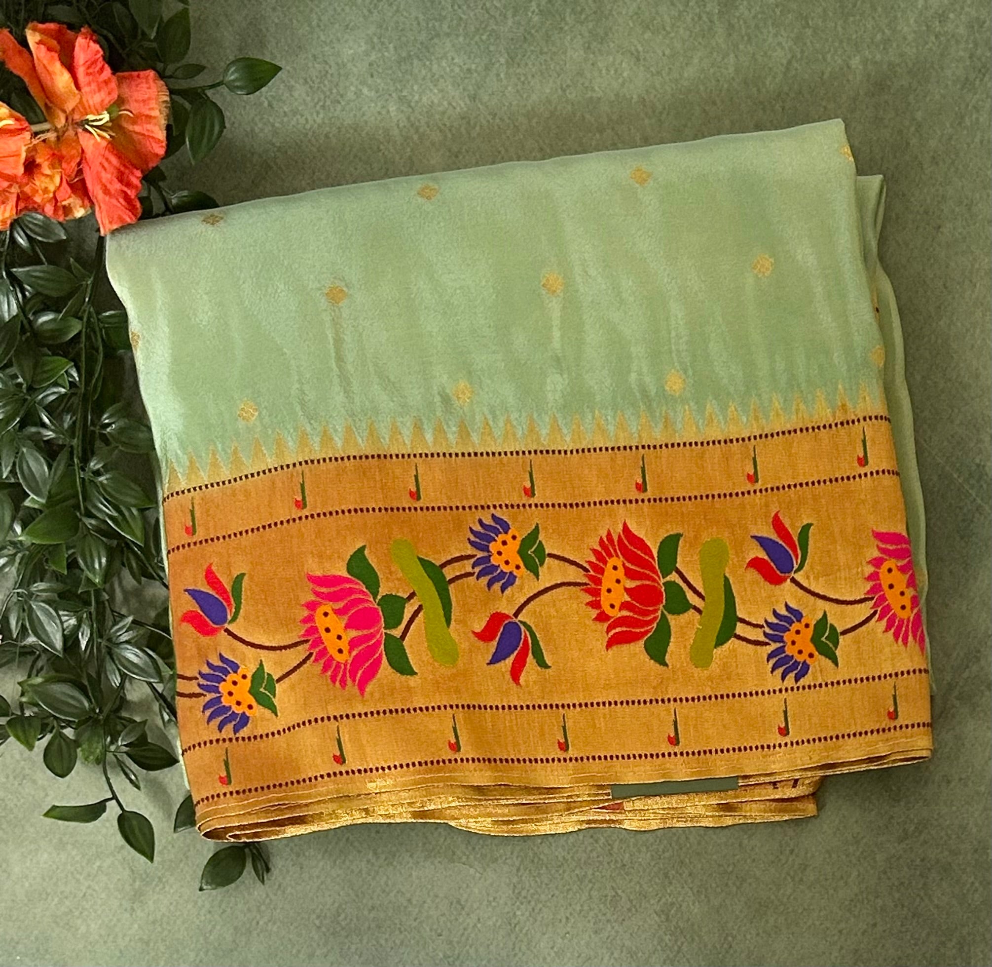 Aqua green small Butta tissue Paithani border 104 saree