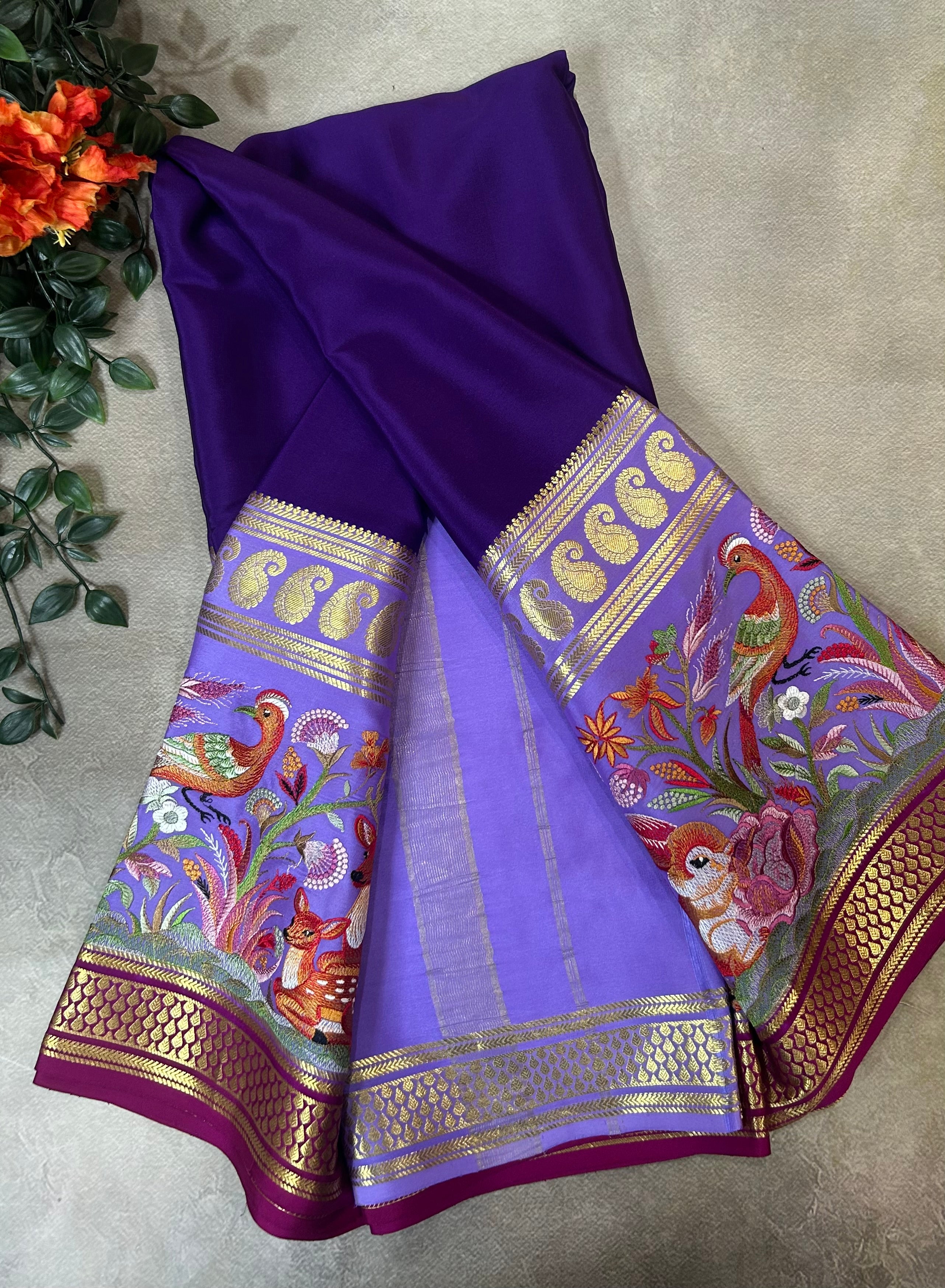 3D embroidery pure mysore silk-104 saree