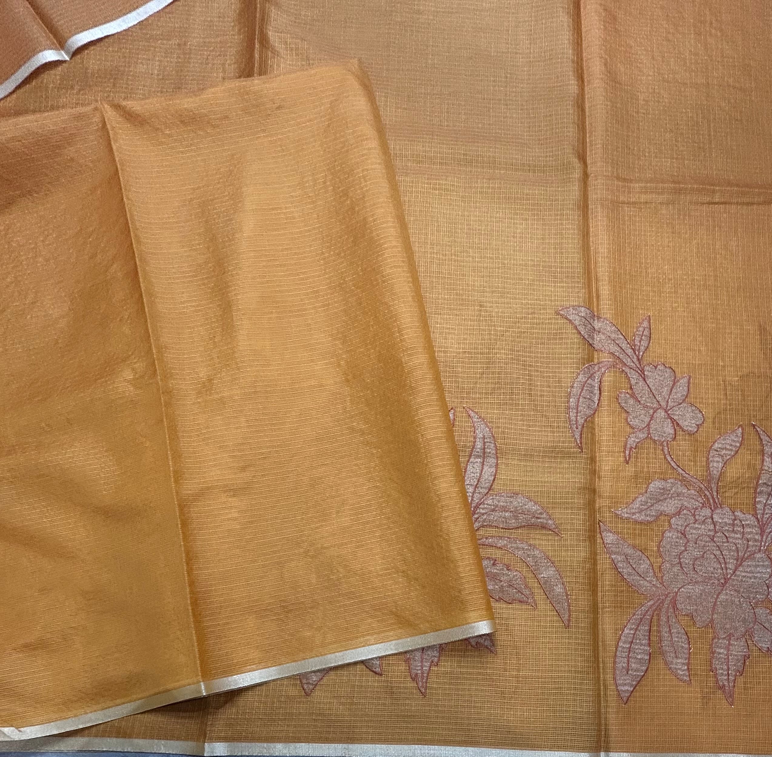 Yellow kota checks appliqué work 106 saree
