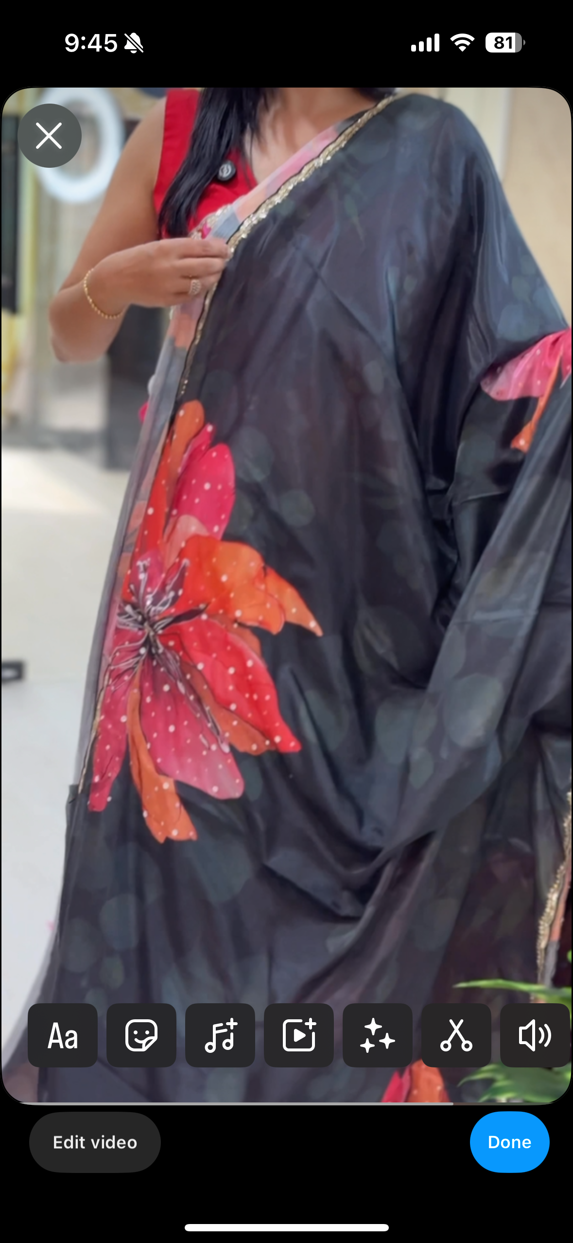 Black sequins work scallop border printed pure crepe party wear saree