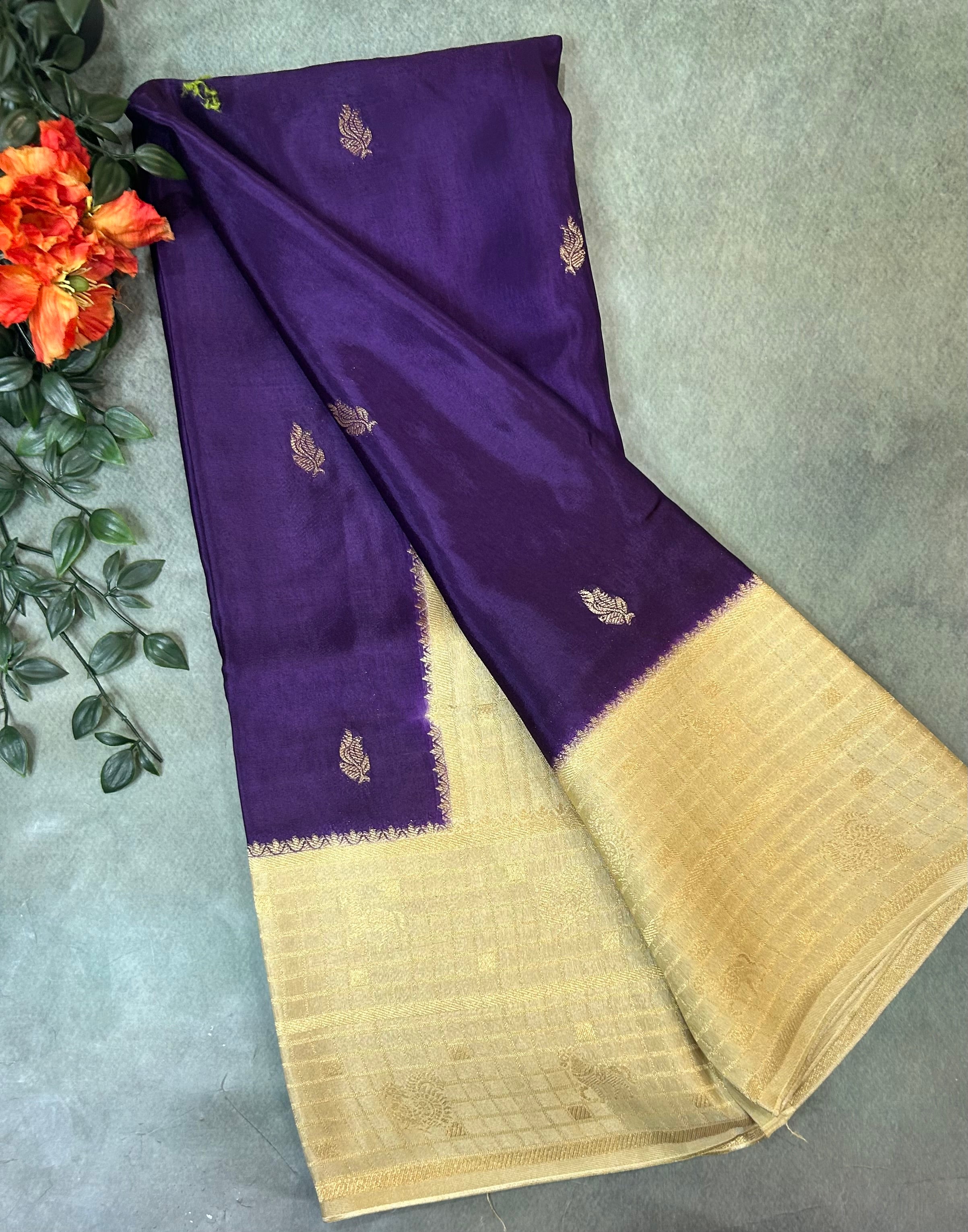 Purple Checks border semi Mysore 104 saree