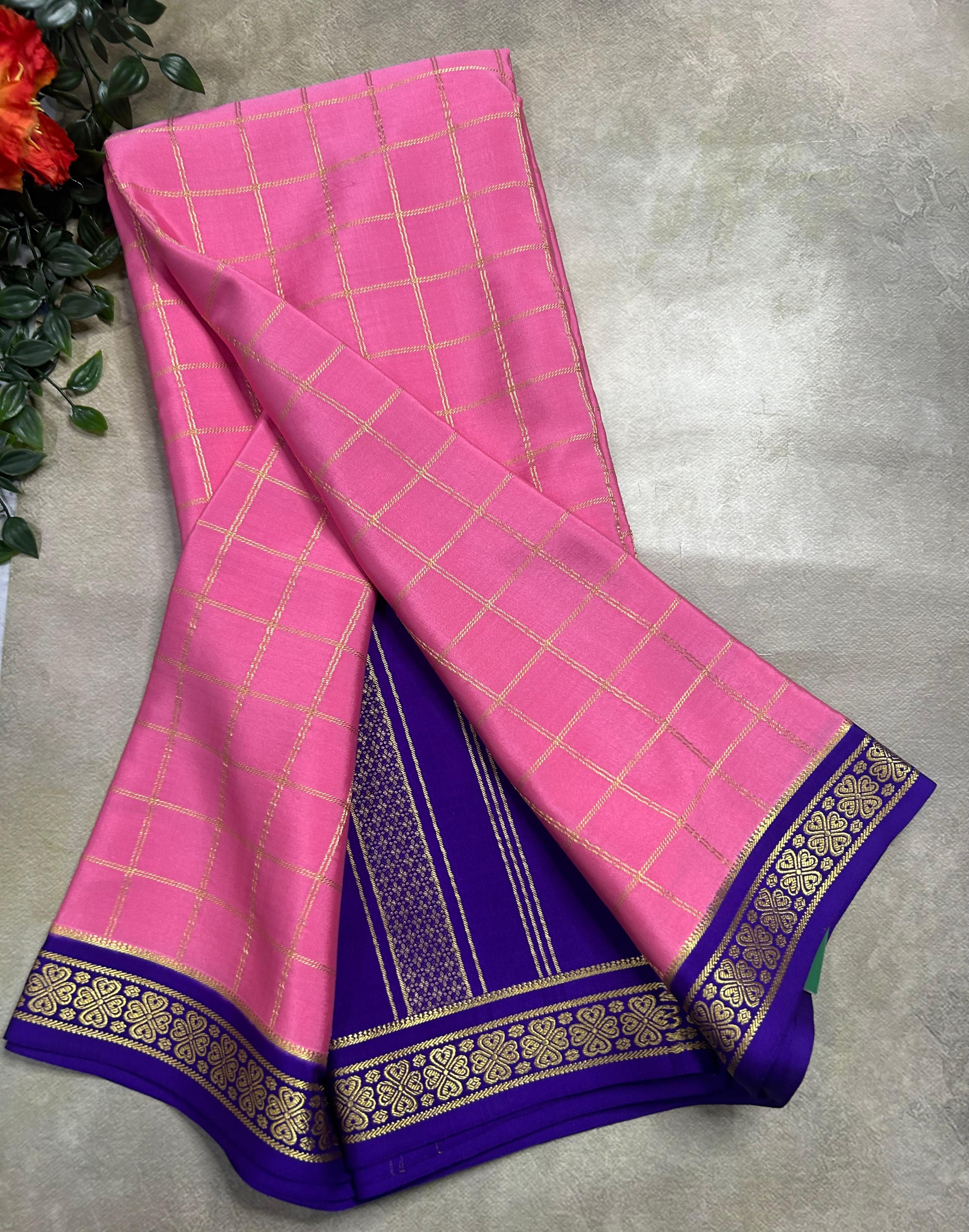 Light pink checks pure css zari Mysore silk 105 saree