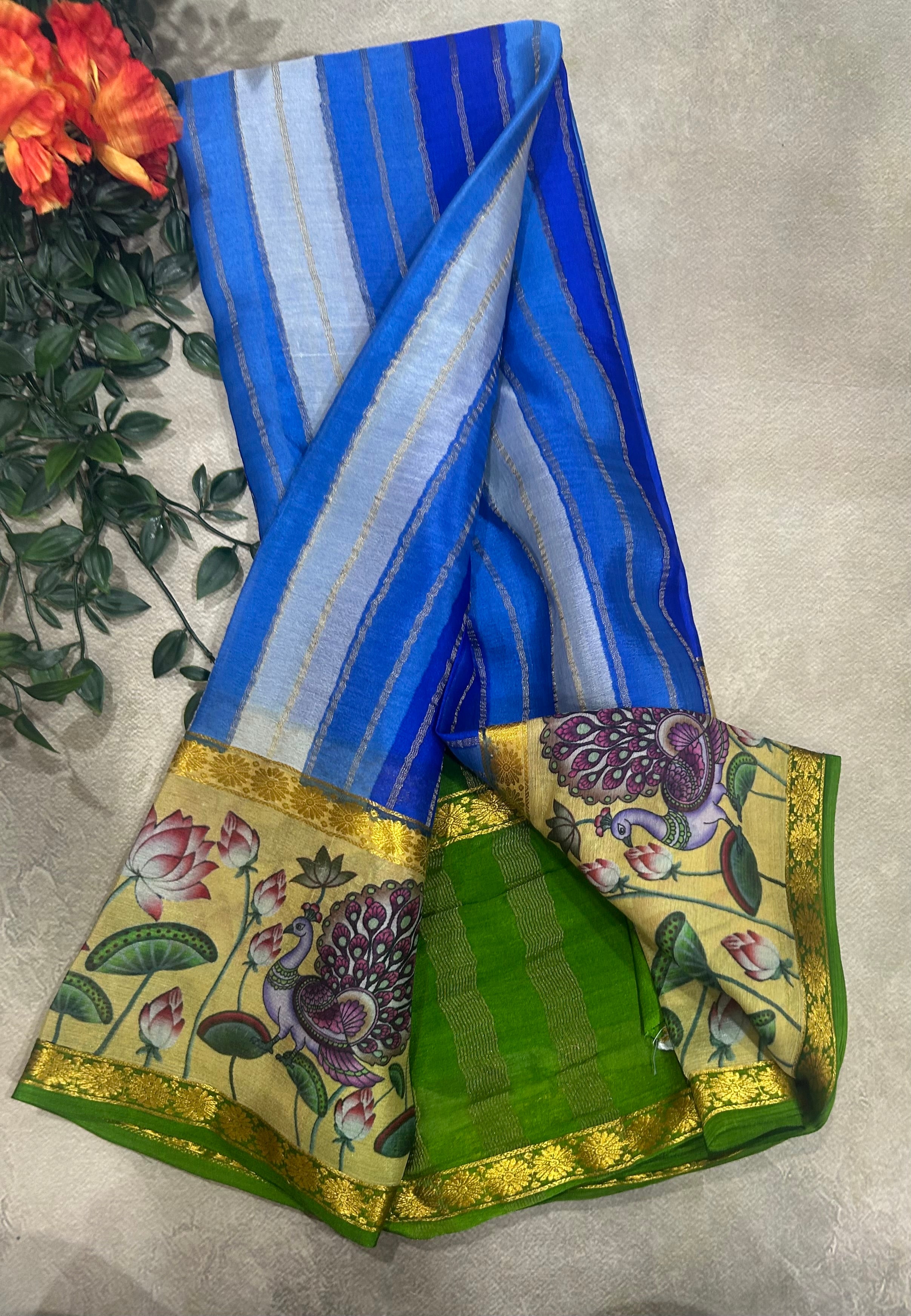Rankart kalamkari border pure wrinkle 103 crepe silk saree