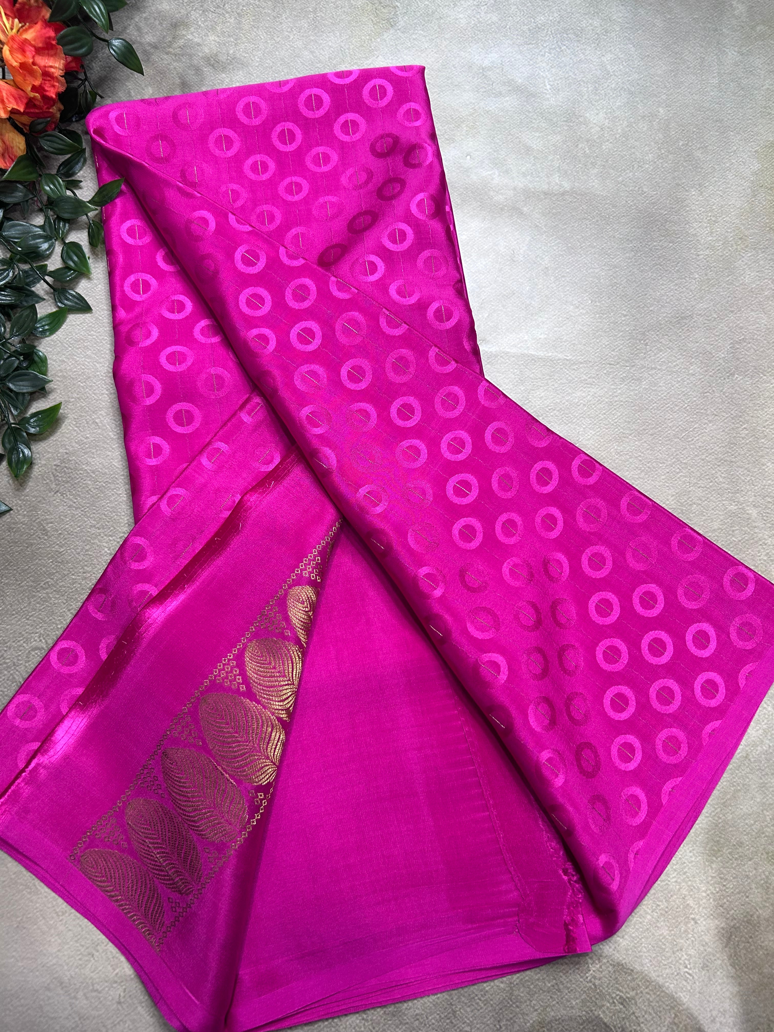 Pink embossed Butta pure mysore silk saree(DMS106)