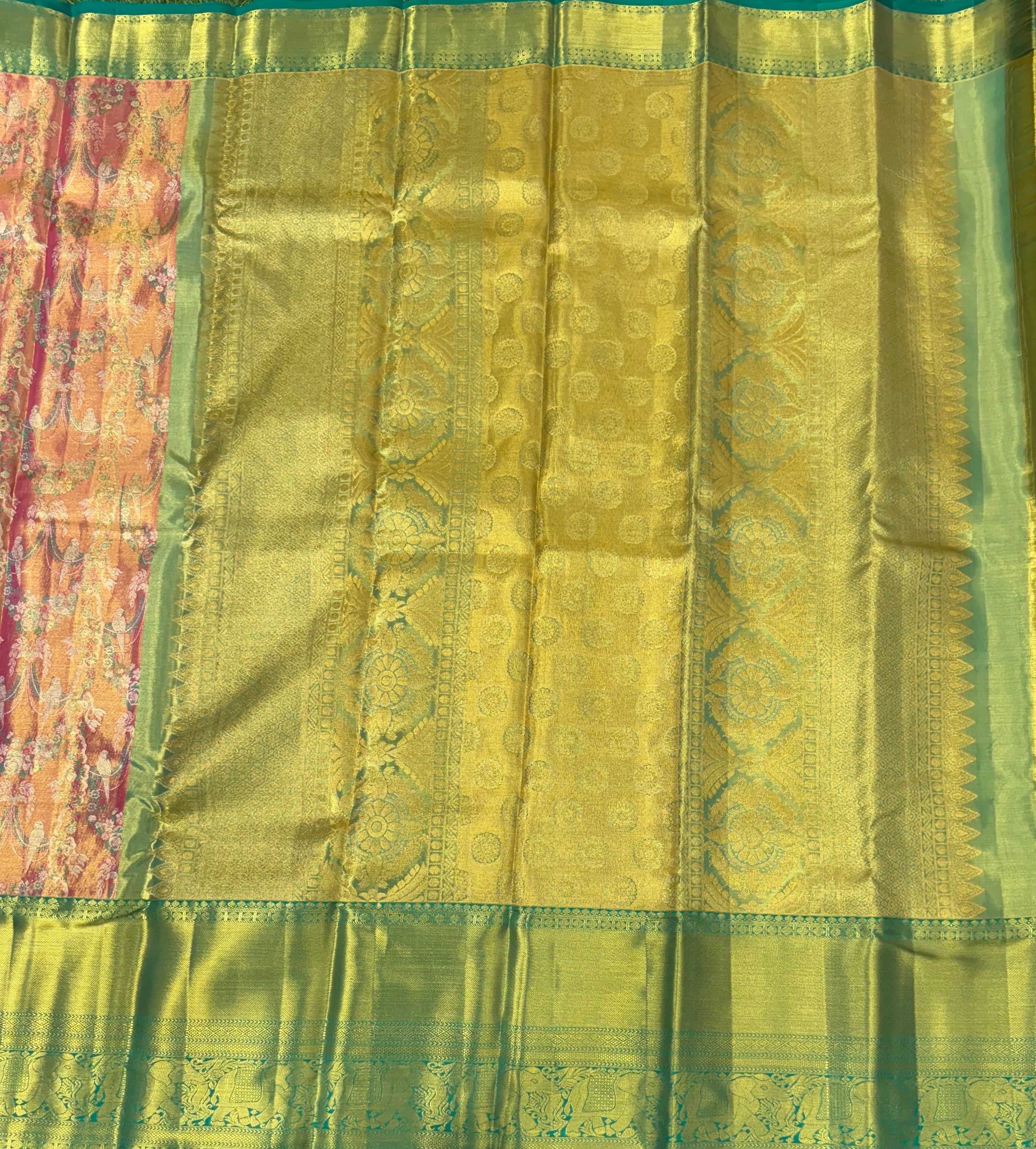 Light orange brocade pure kanchipuram silk saree