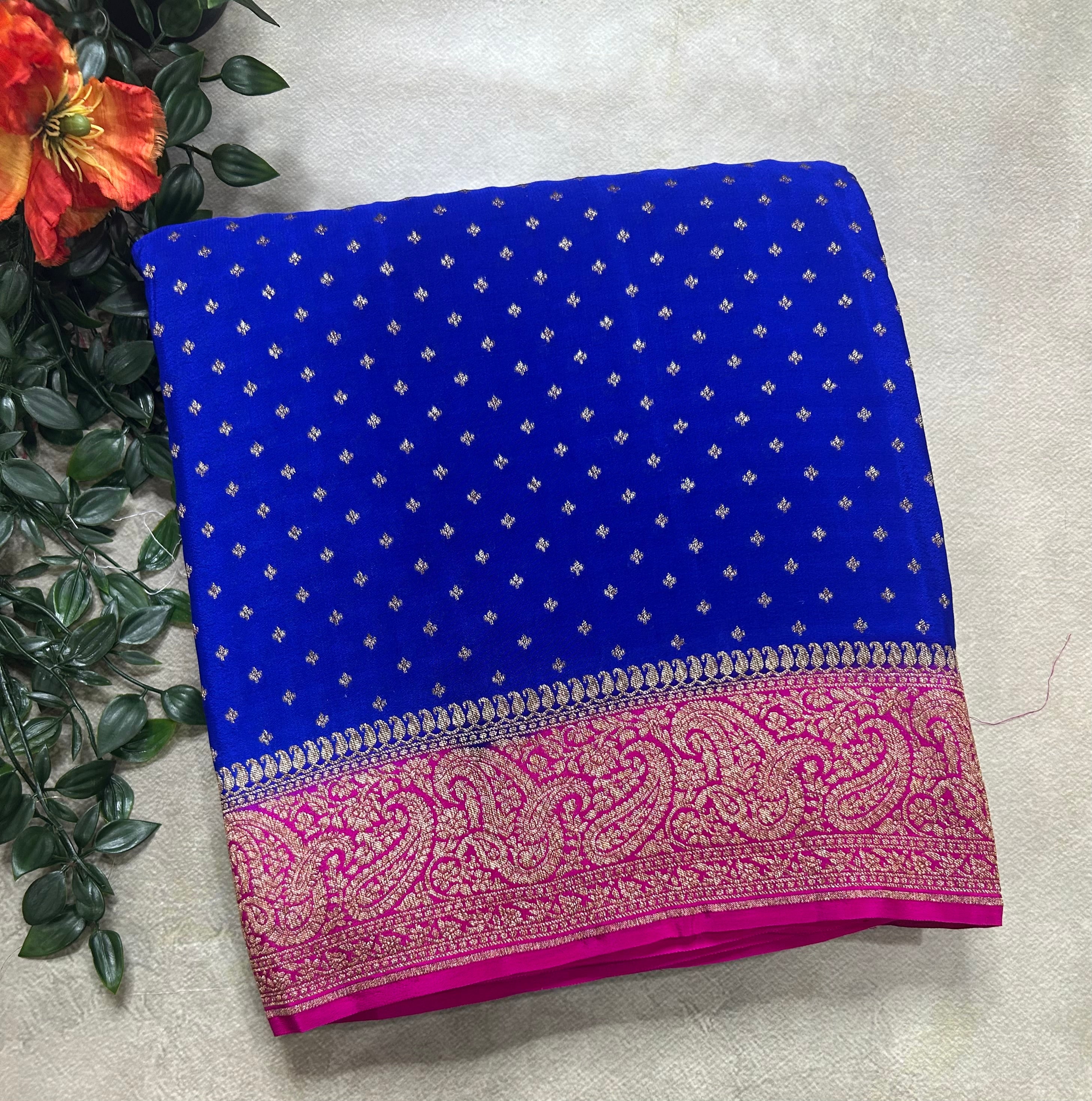 Royal blue small Butta pure Benarasi crepe 106 saree