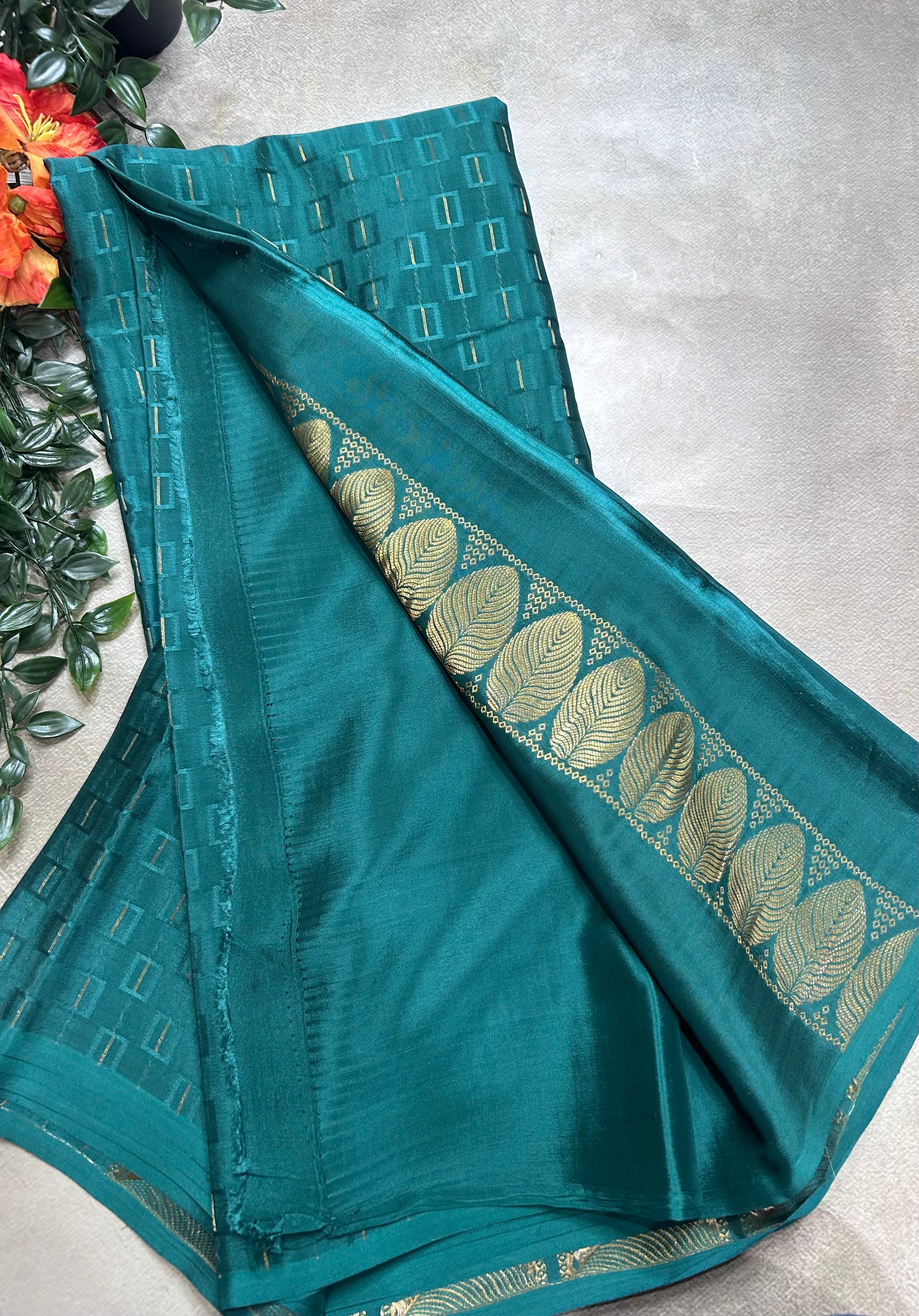 Green embossed Butta pure mysore silk saree(DMS106)