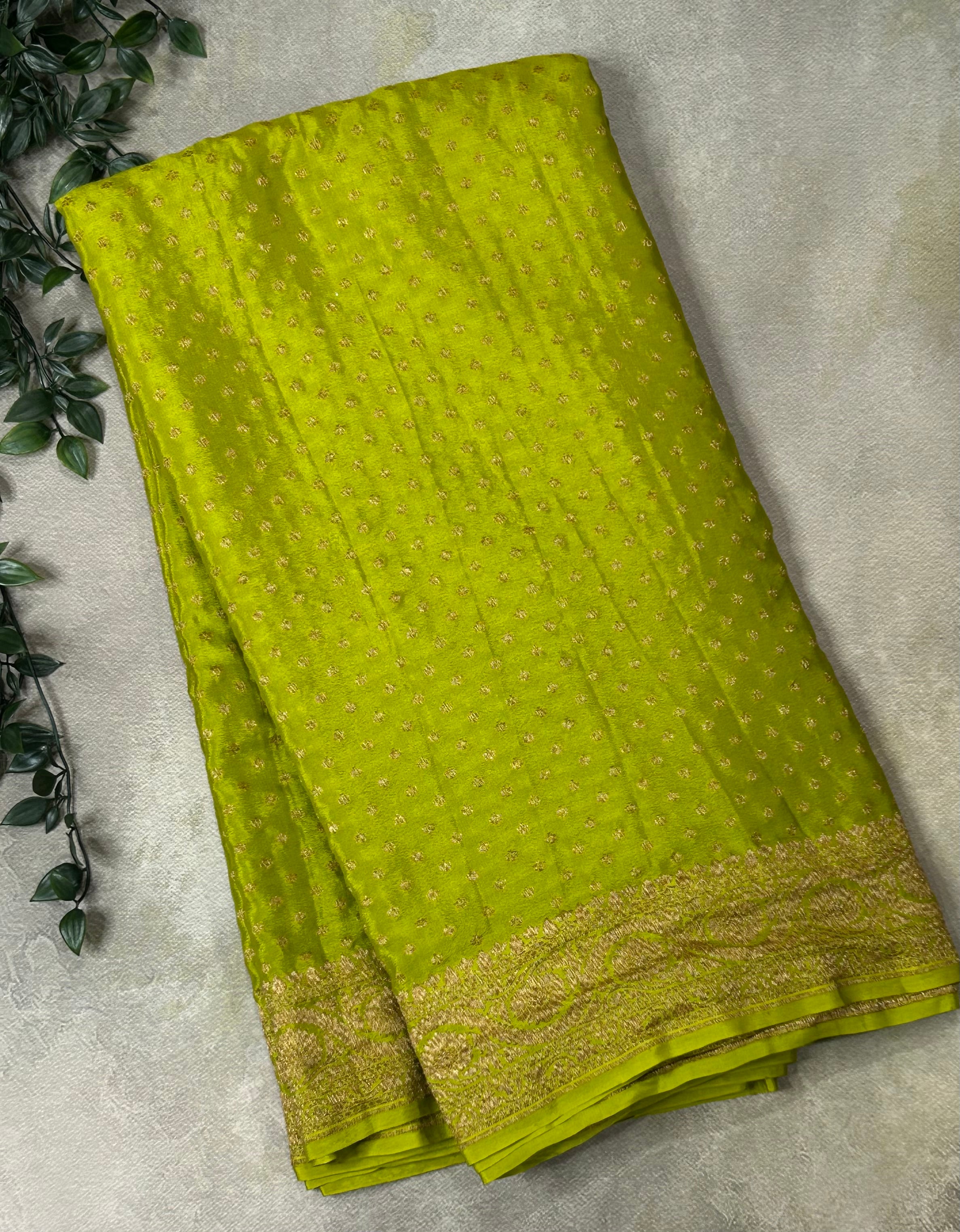 Parrot green small butta pure banarasi crepe-09 silk saree