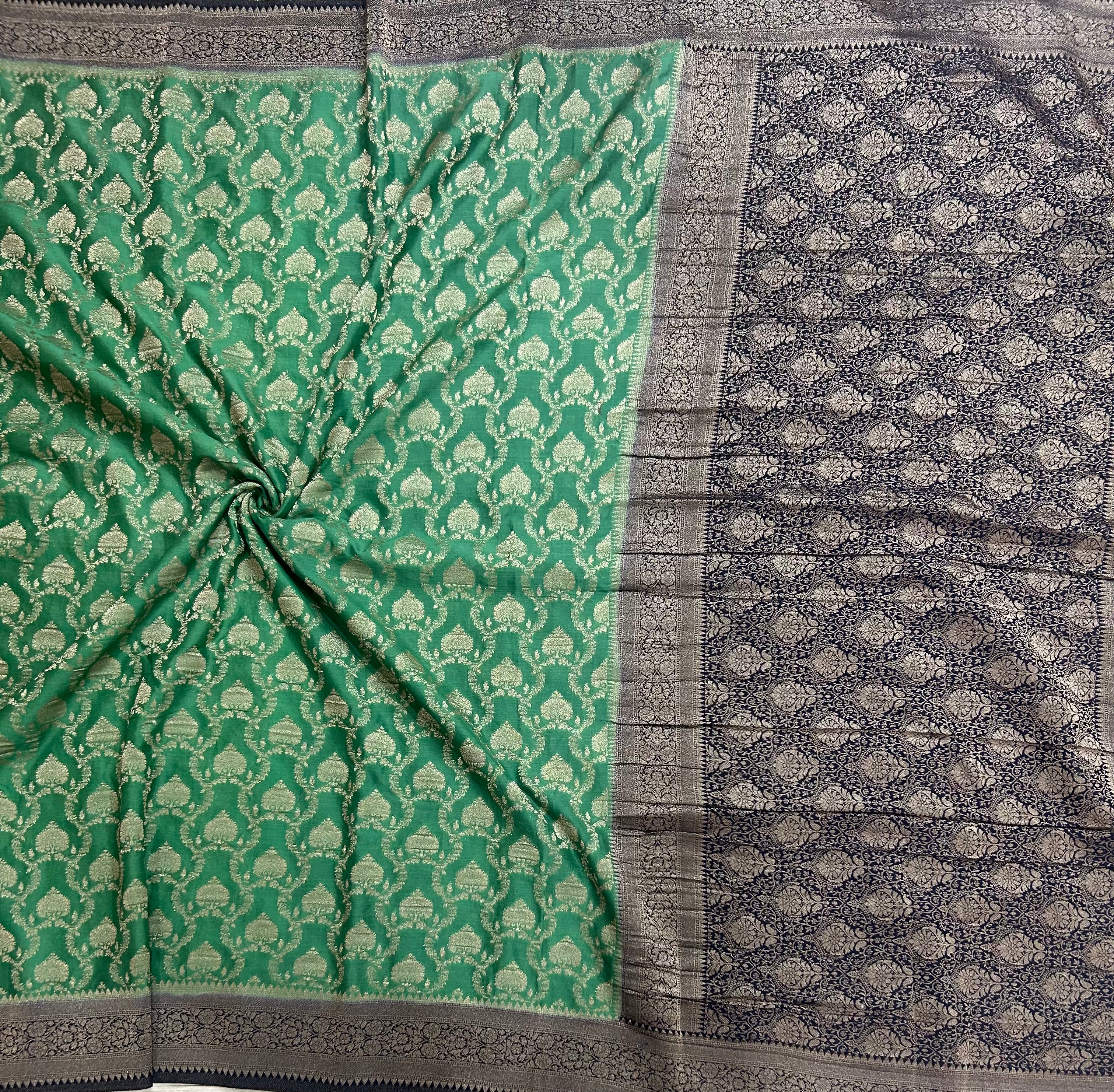 Pastel green contrast Jaal brocade semi georgette 104 saree