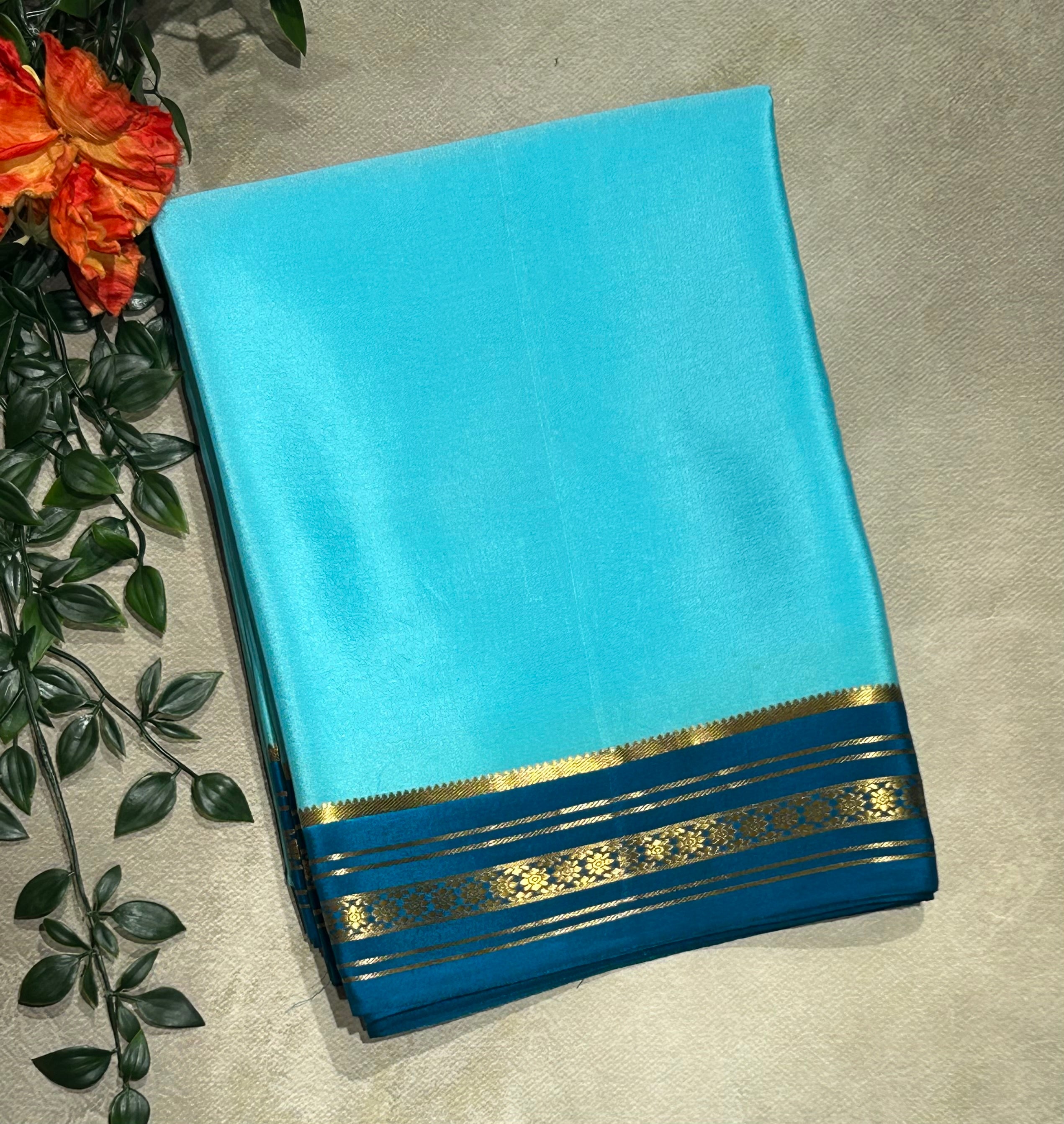 Sky blue stripes border pure Mysore silk-103 saree