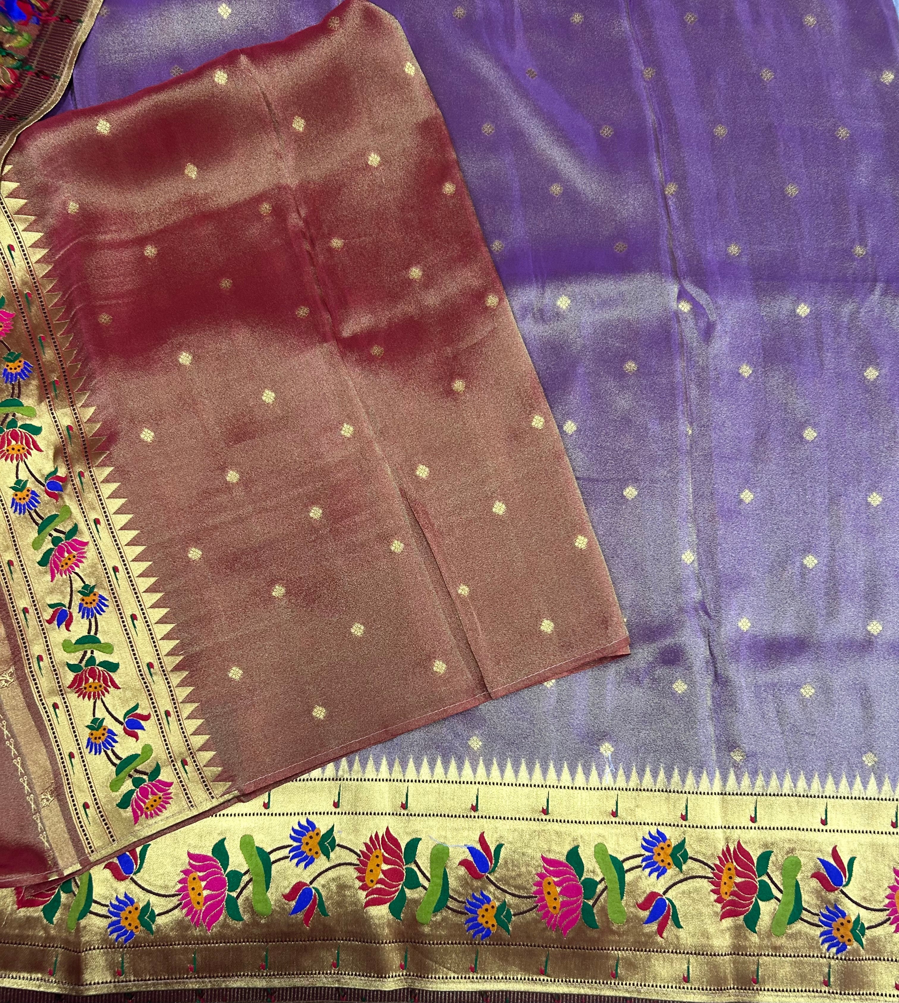 Purple small butta tissue Paithani border saree