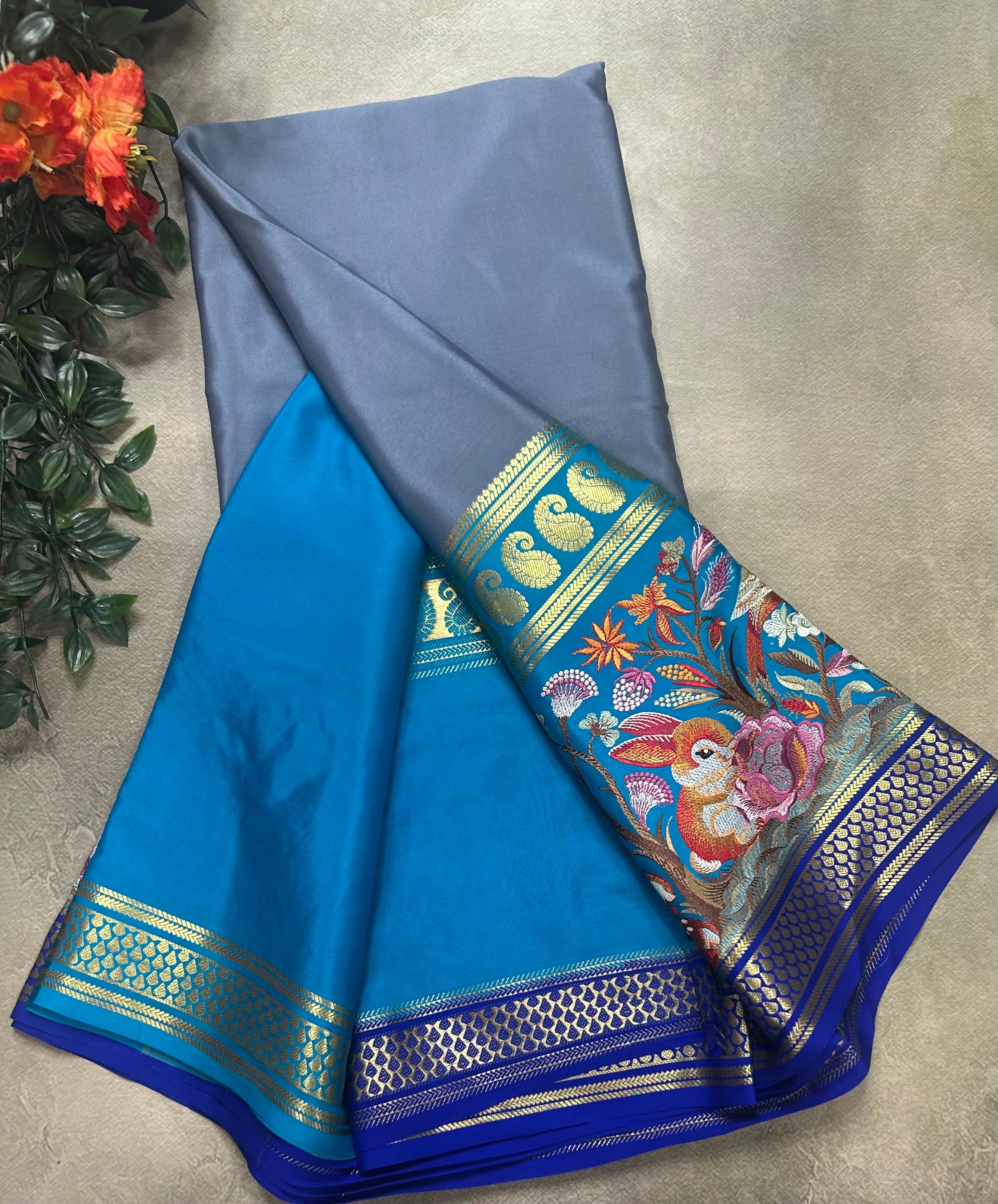 3D embroidery pure mysore silk-105 saree