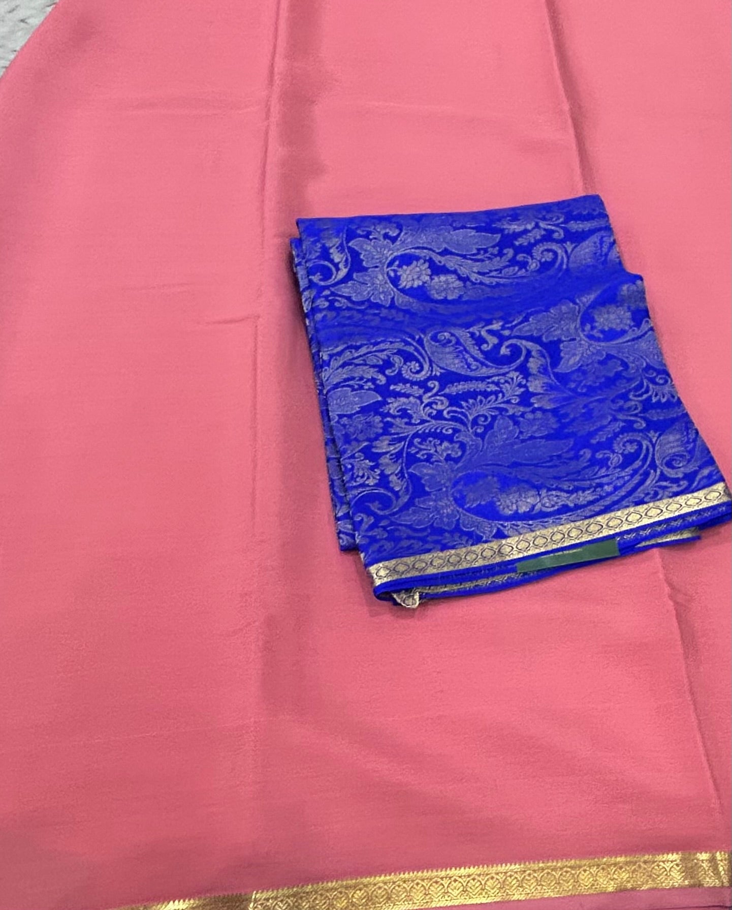 Pastel pink plain pure mysore crepe silk saree with Mysore brocade blouse piece(MSM106)