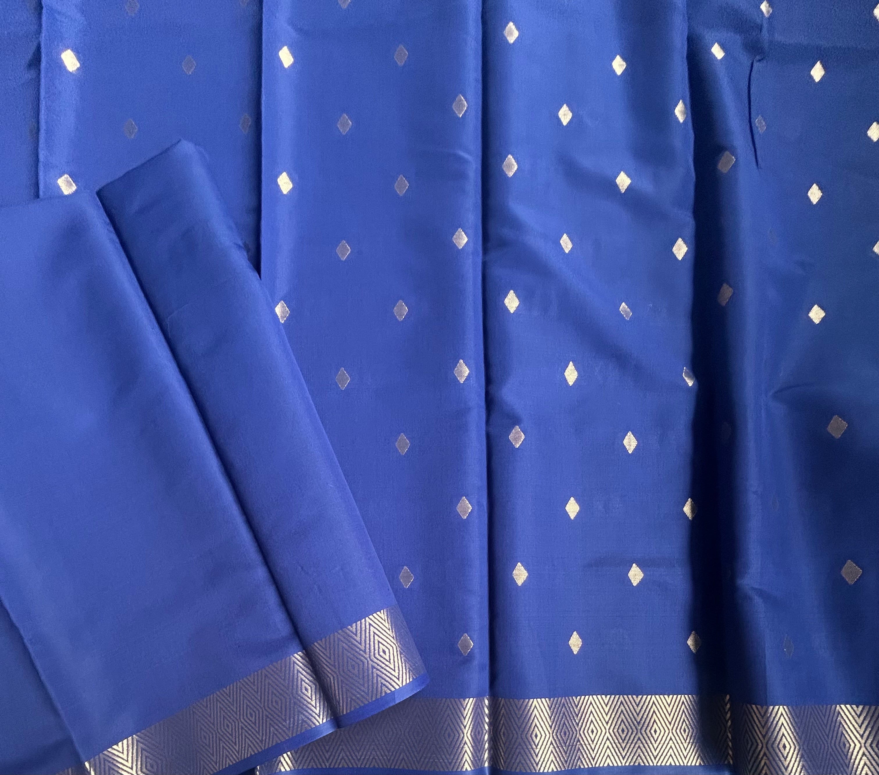Navy Blue small border semi silk saree