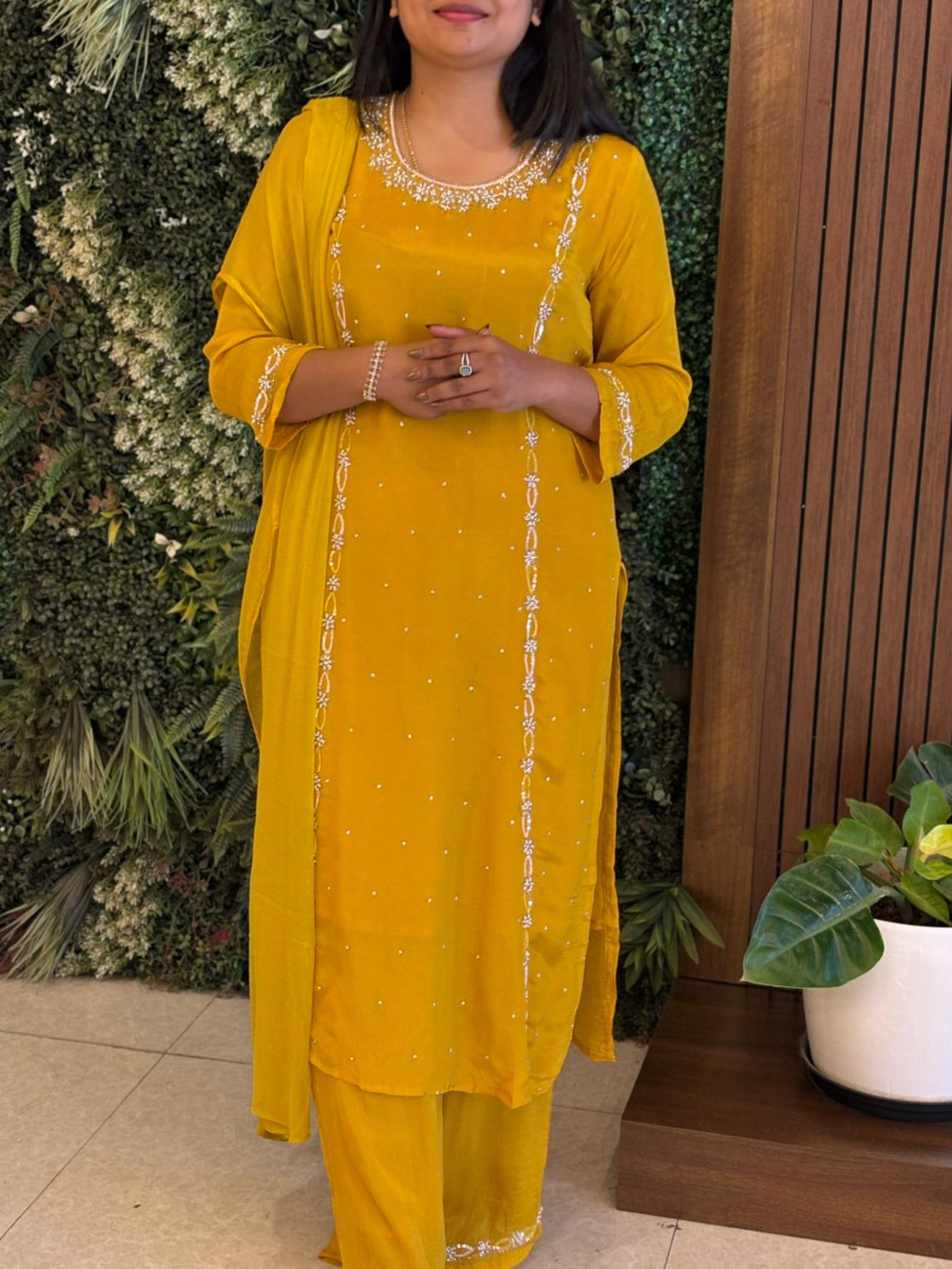 Yellow Designer Handwork Sharara party Kurtha set