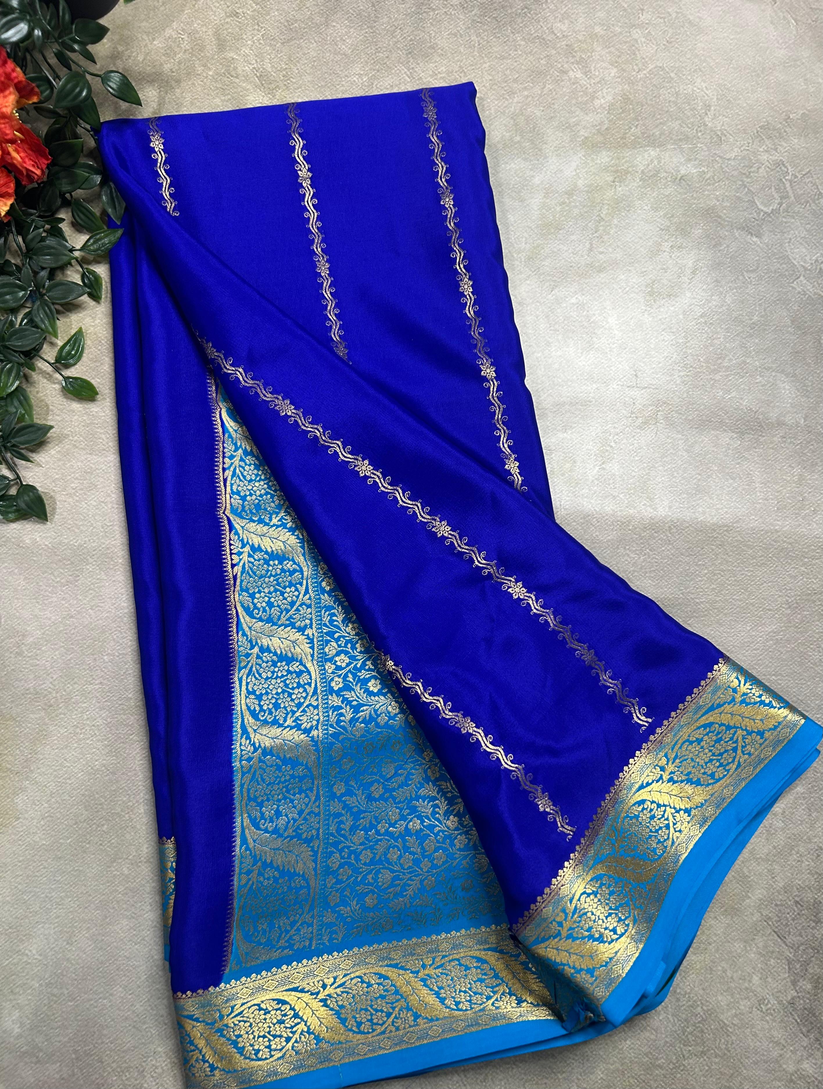 Royal blue stripes pure Mysore silk 106 saree
