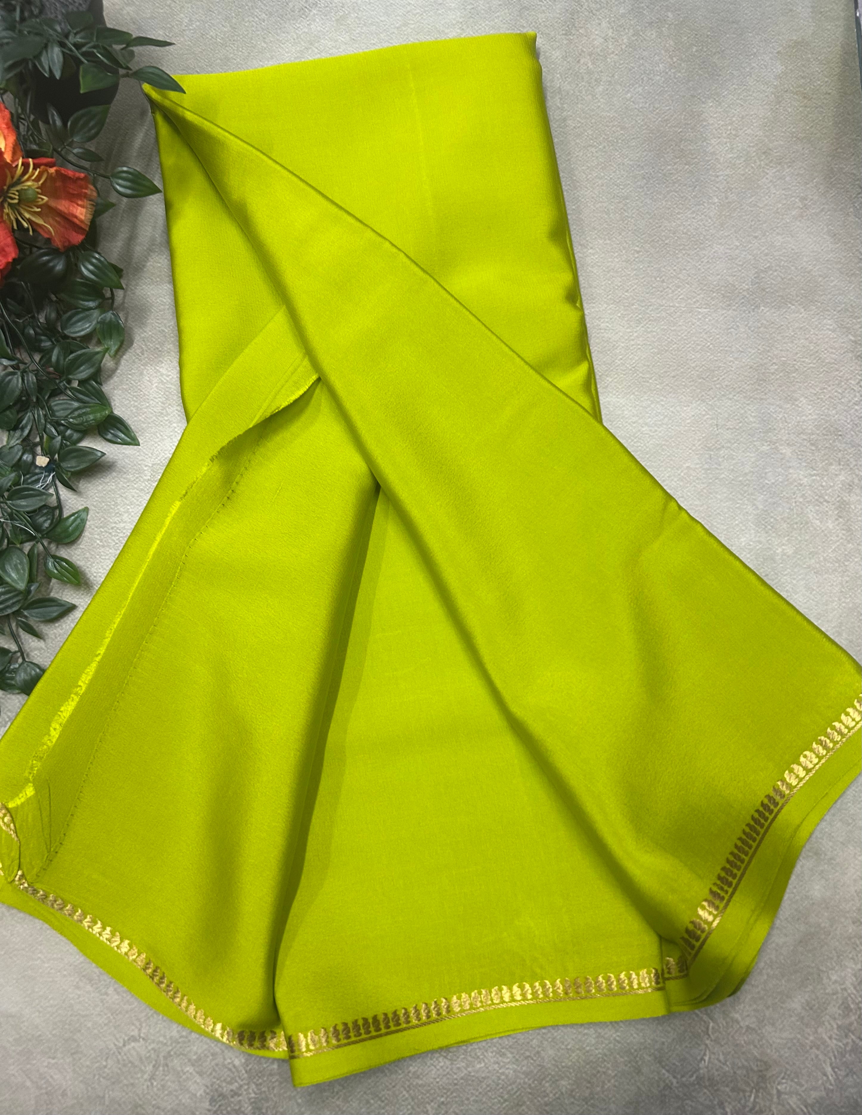 Neon green small border pure Mysore silk 105 saree