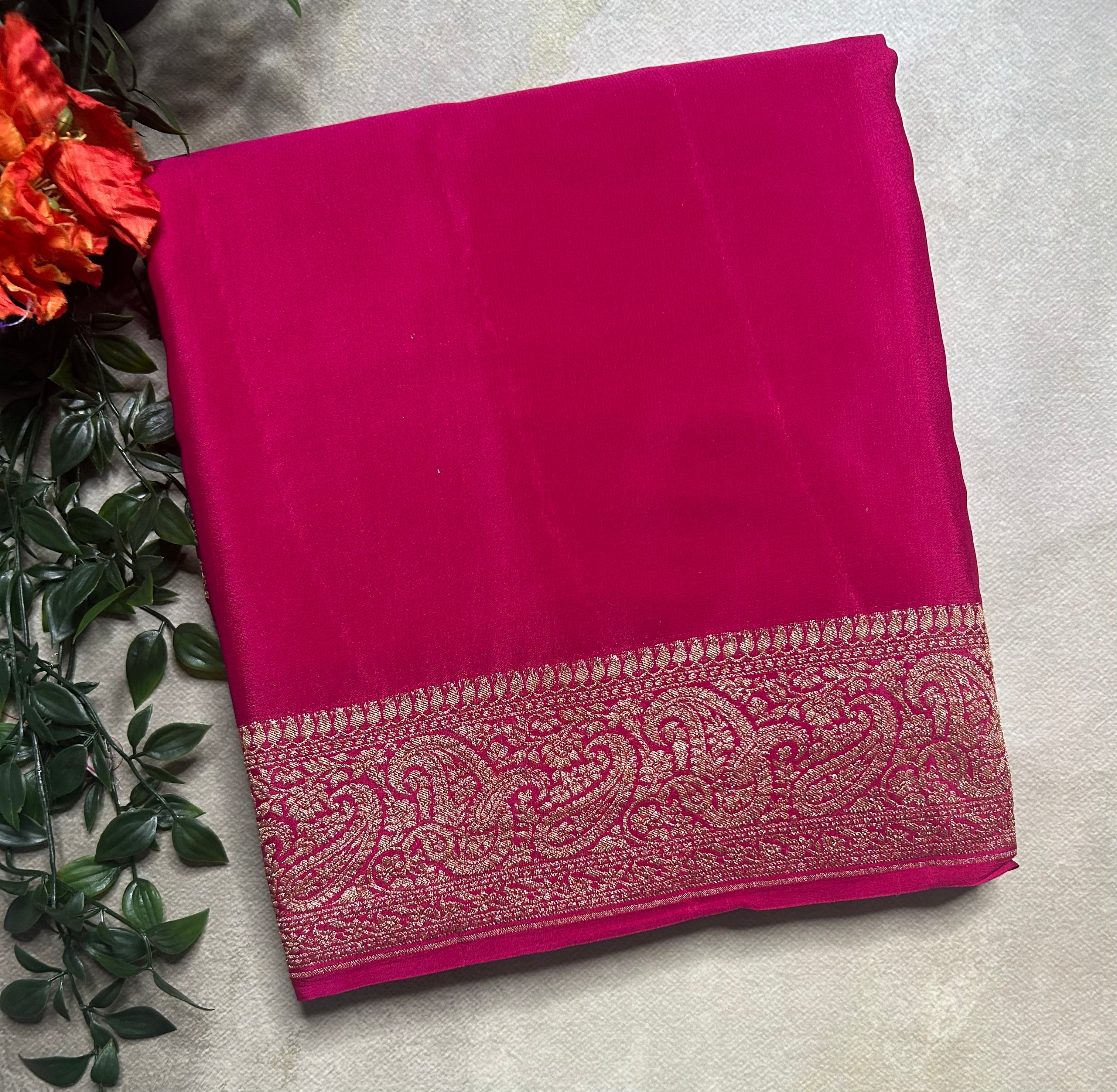 Rani pink pure benarasi 103 crepe silk saree