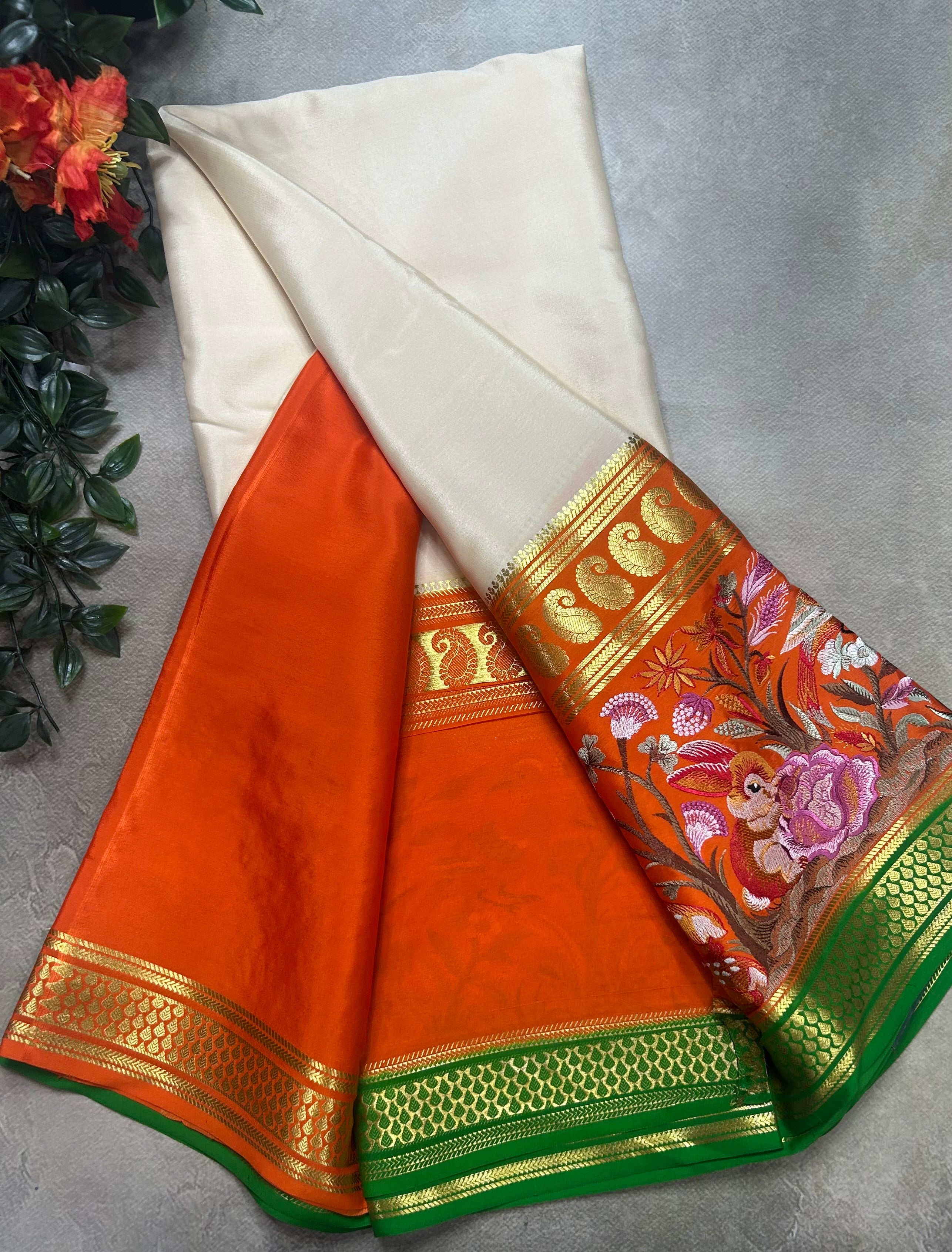 3D embroidery pure mysore silk-105 saree