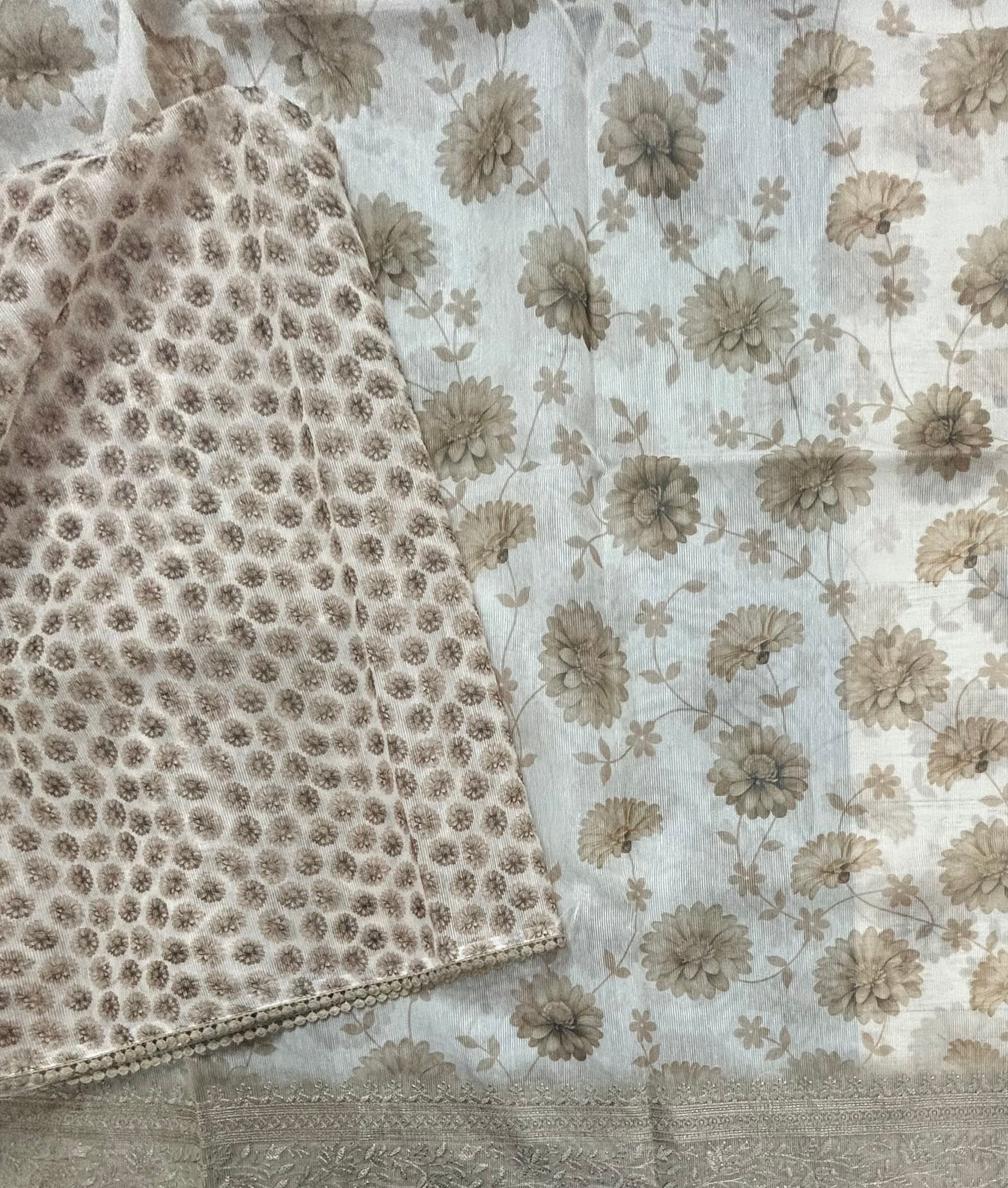 Cream digital print Kota checks 104 saree