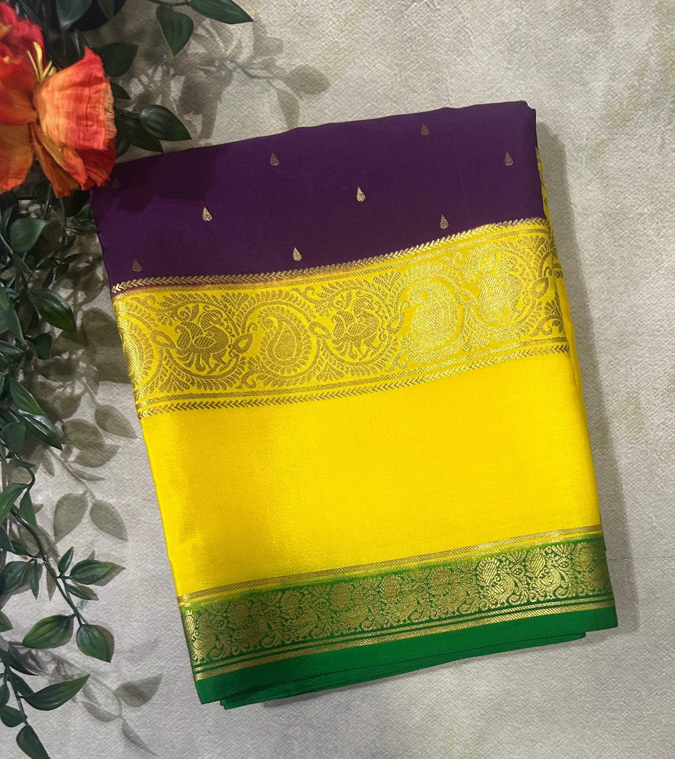 Purple bentex border pure Mysore silk 105 saree