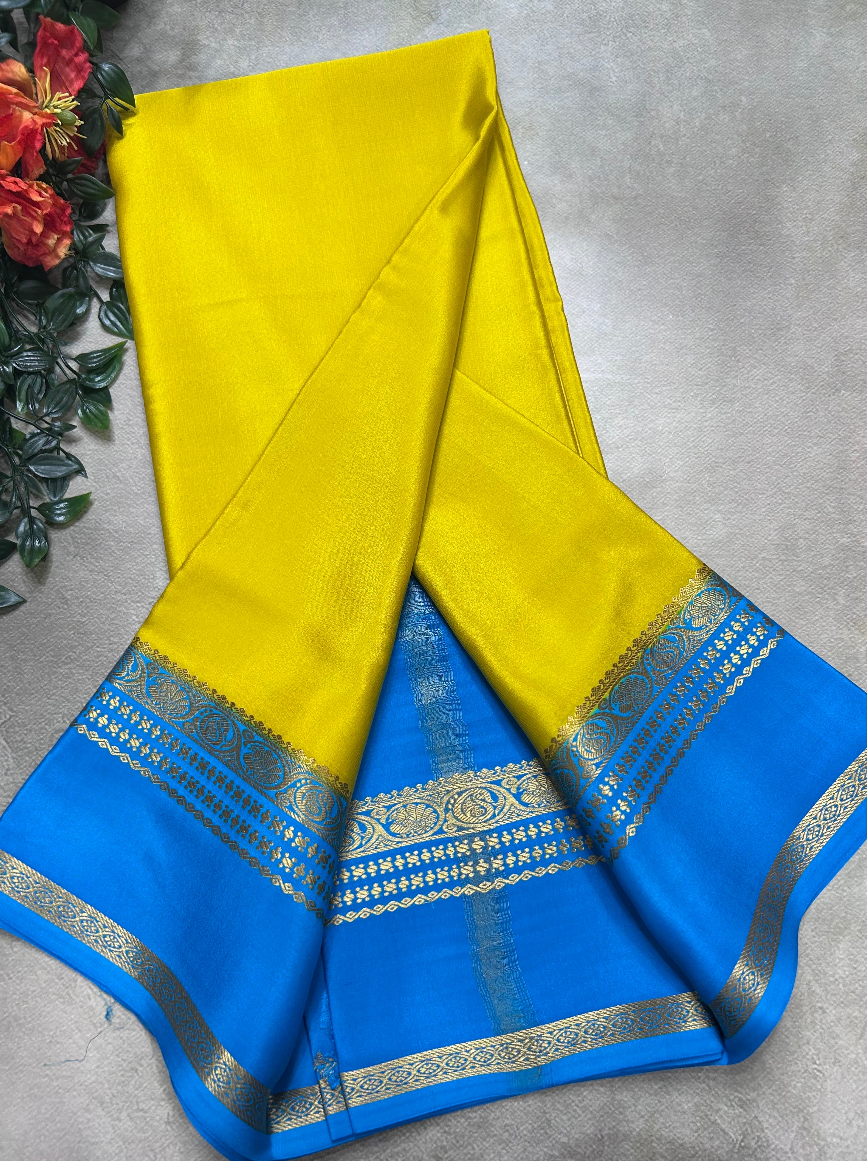 Yellow bentex border pure mysore silk saree(YMS106)