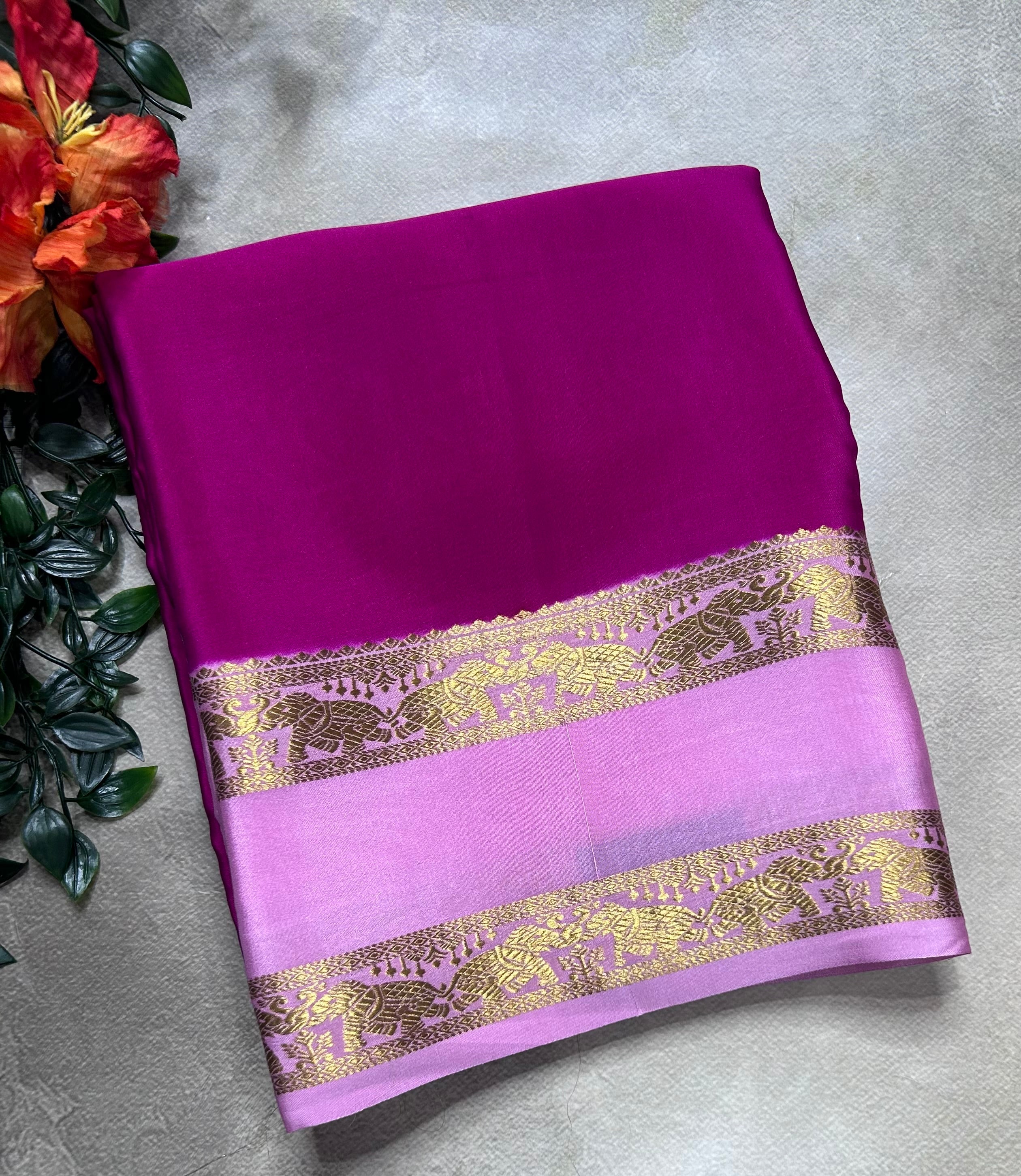 Pink bentex border pure mysore silk saree(MSC106)