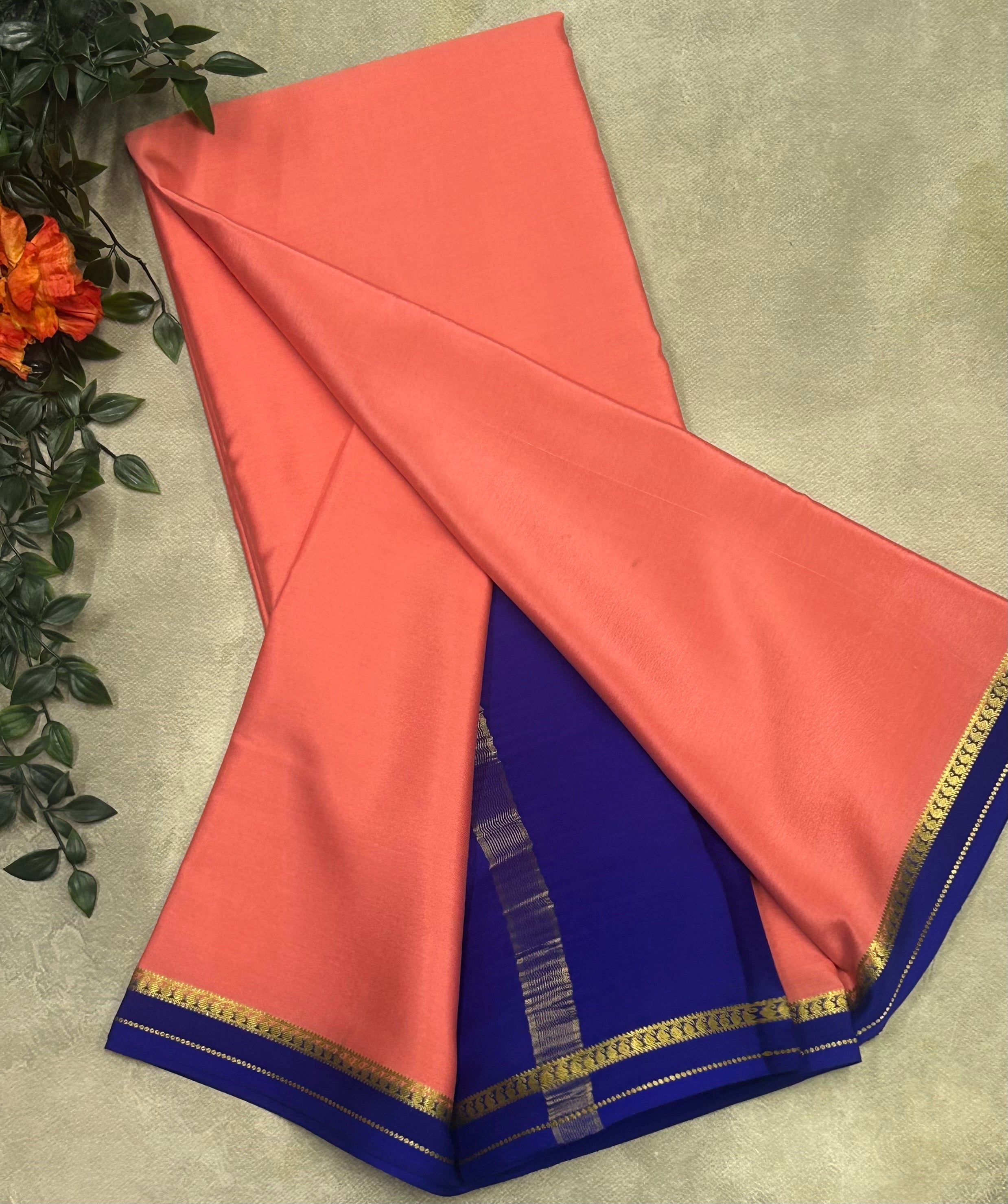 Pastel pink small border pure Mysore silk 103 saree