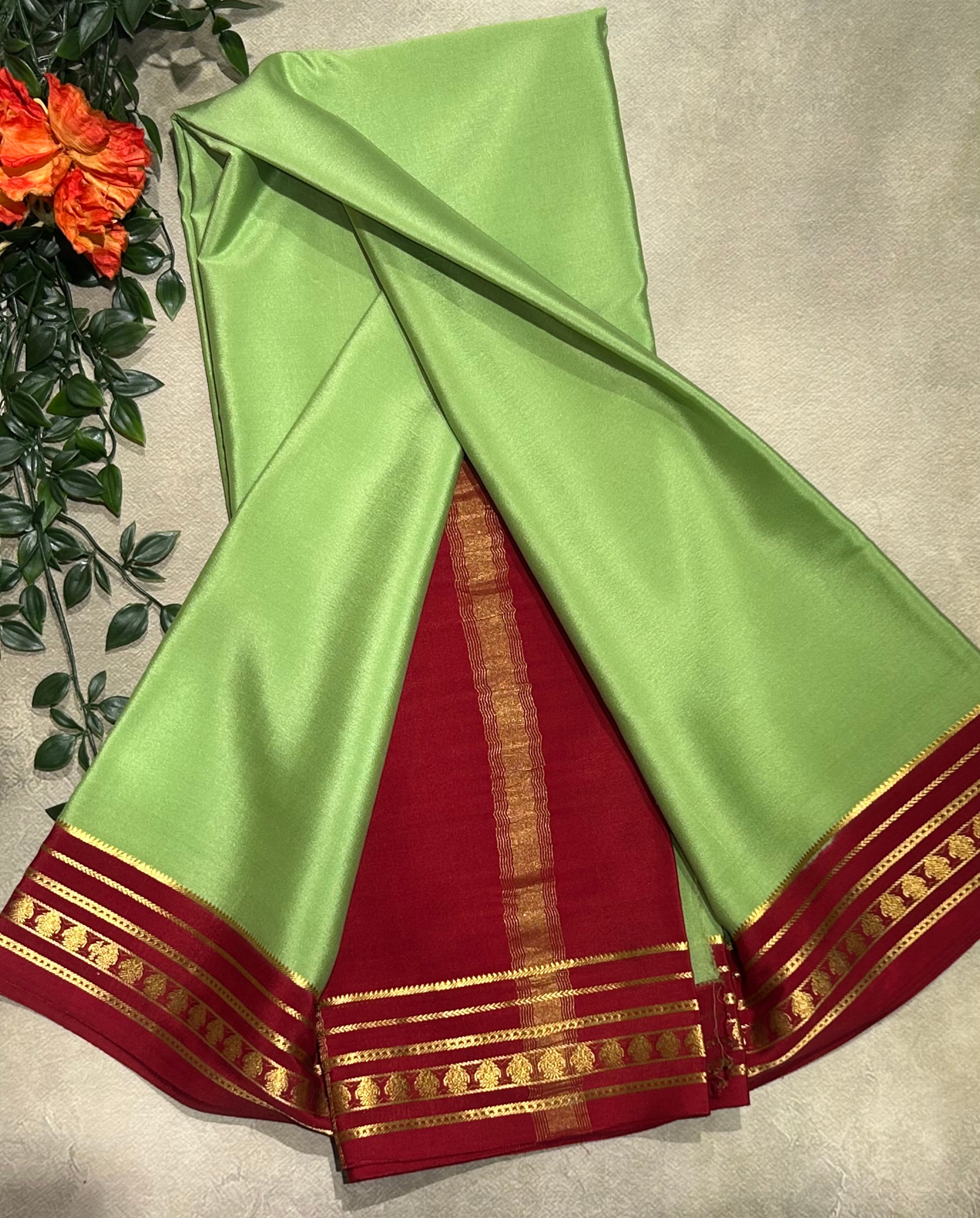 Pastel green stripes border pure Mysore silk-103 saree