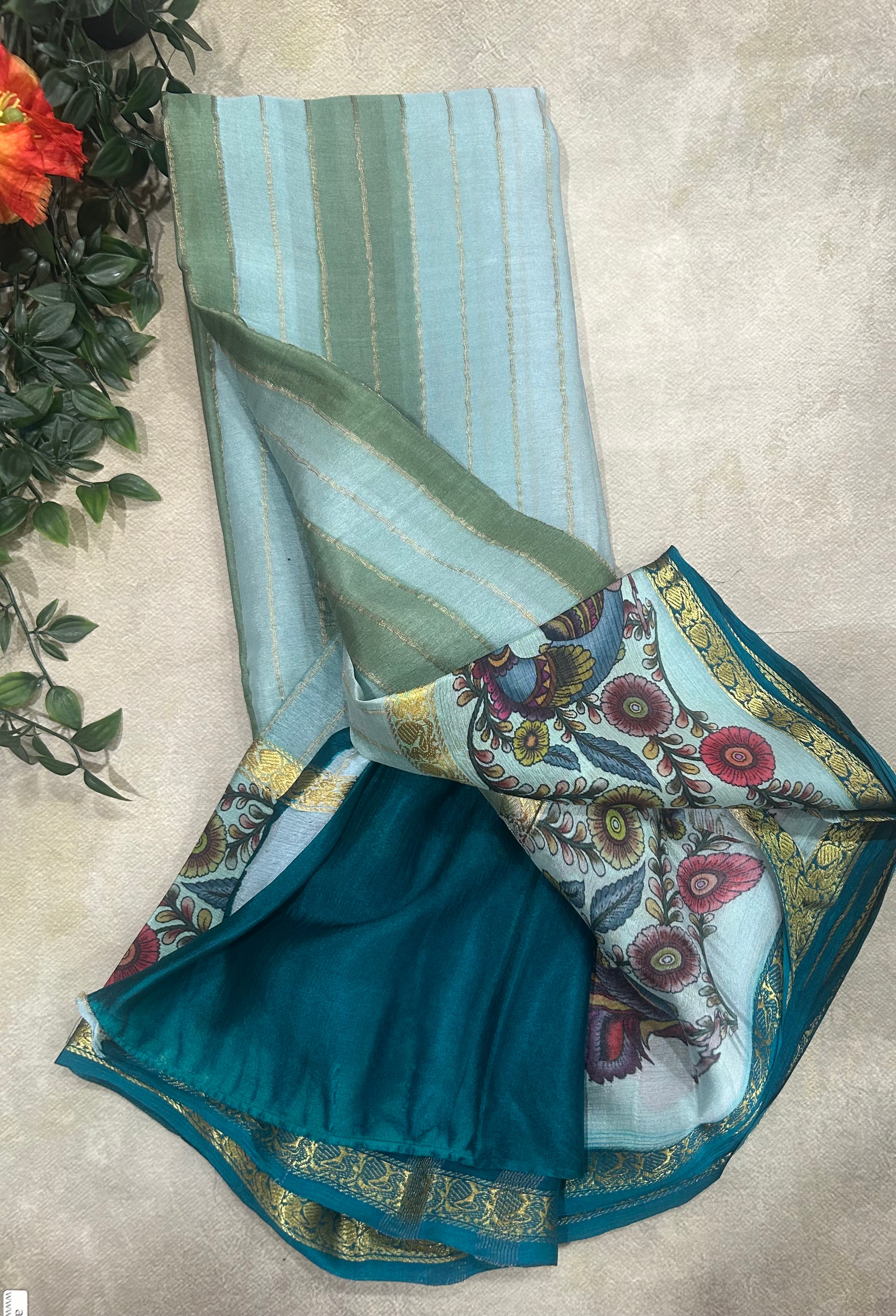 Rankart kalamkari border pure wrinkle 103 crepe silk saree
