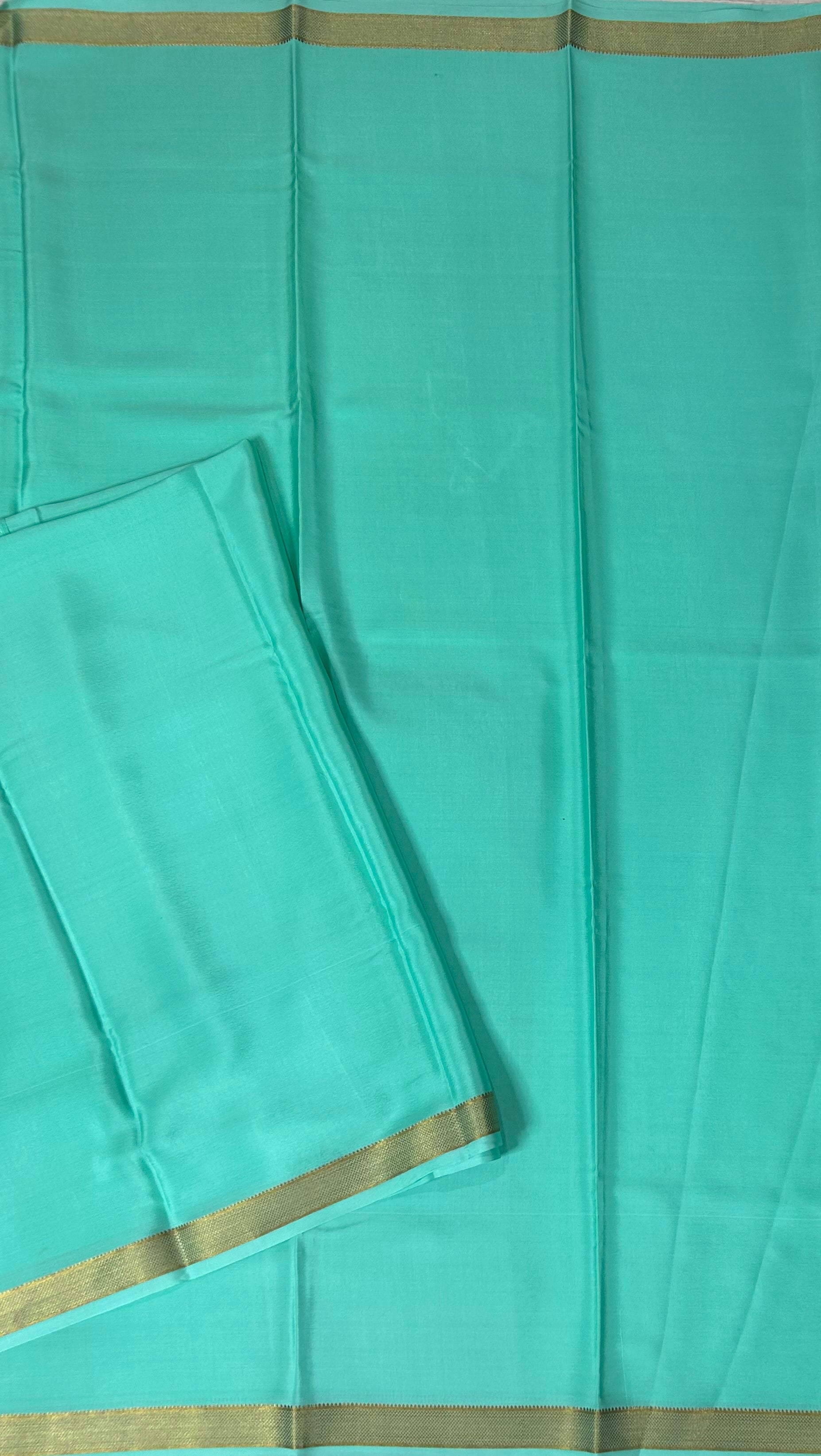 Aqua green plain one inch pure mysore silk-12 saree