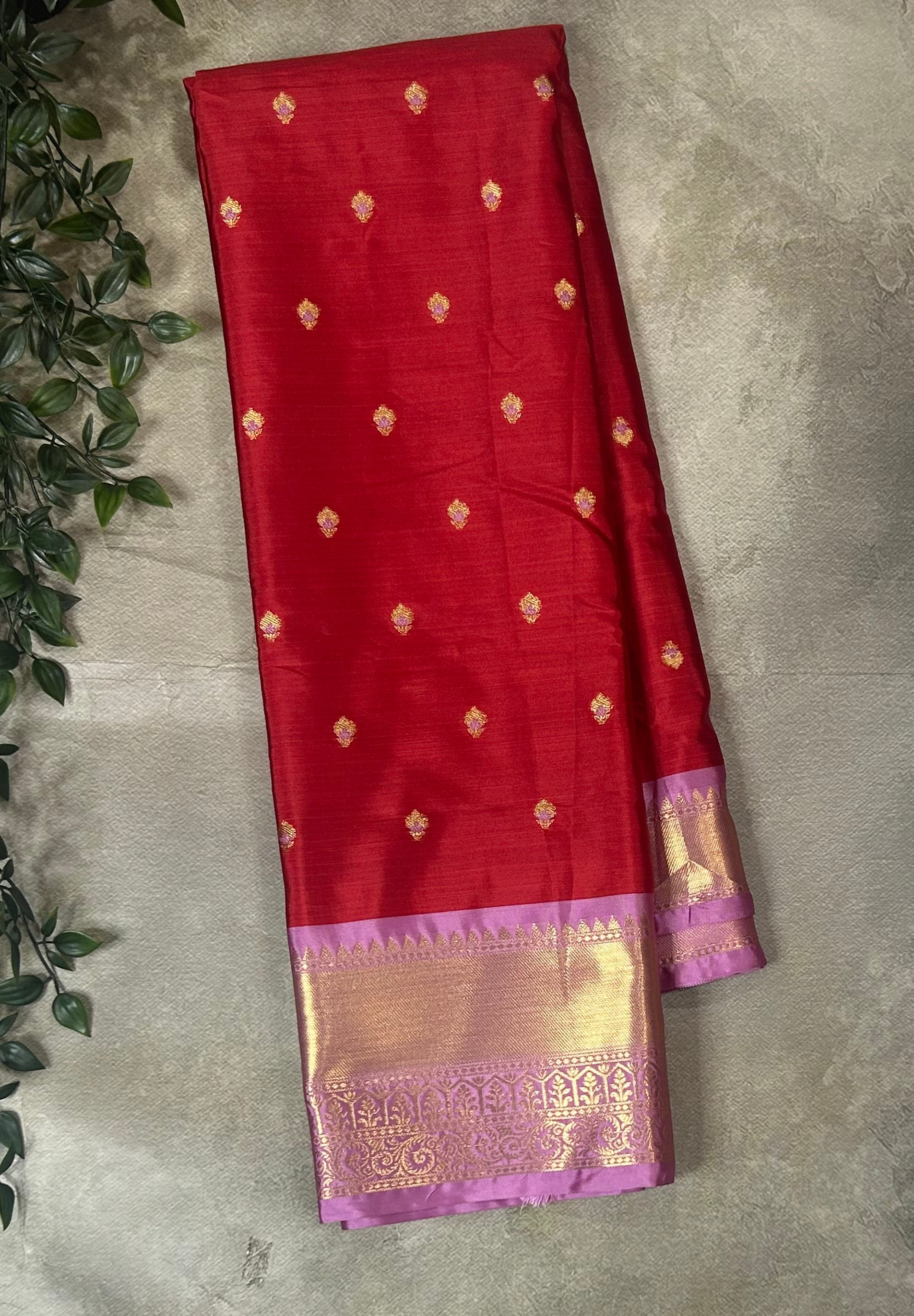 Red n light pink small semi Kanchi-12 saree