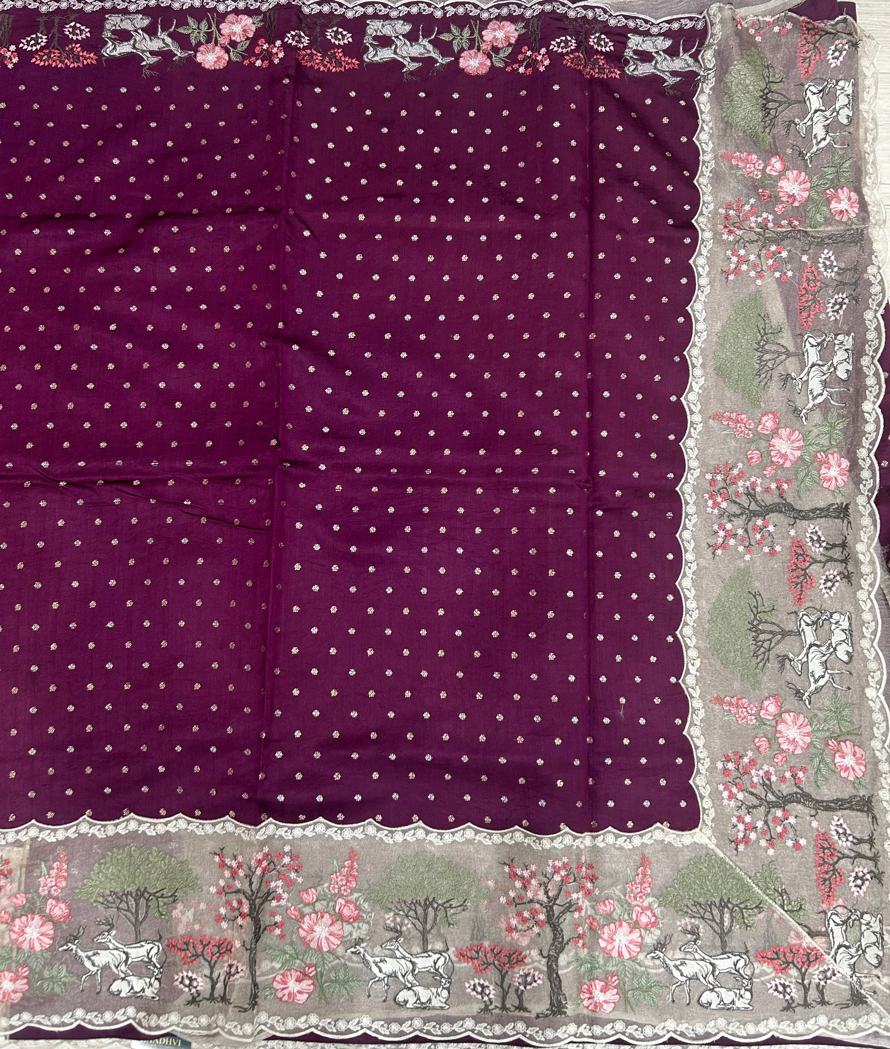 Purple pure chiniya fusion silk saree