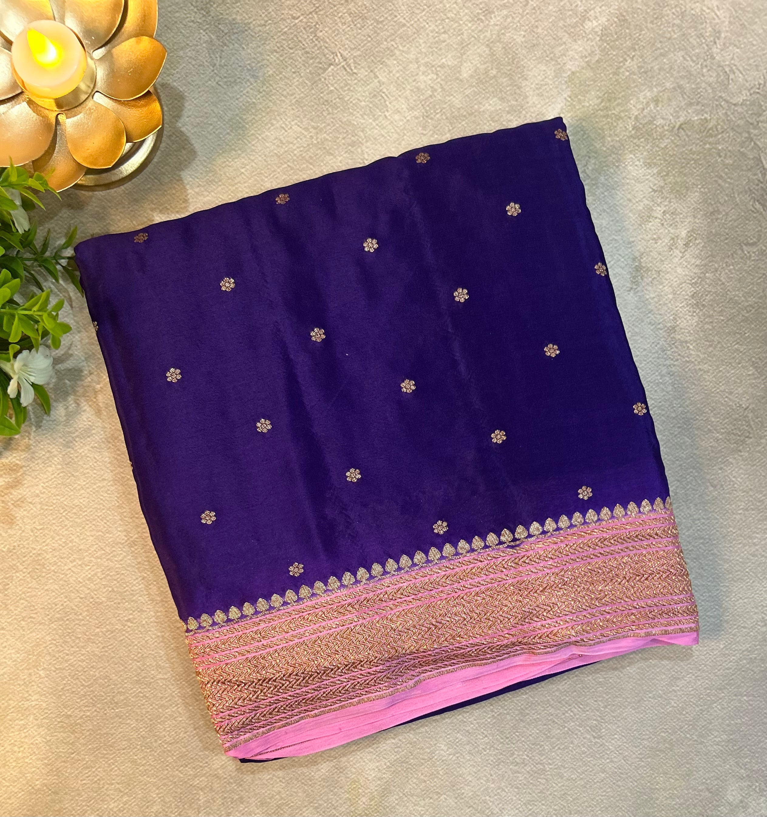Purple small Butta pure banarasi crepe-10 silk saree