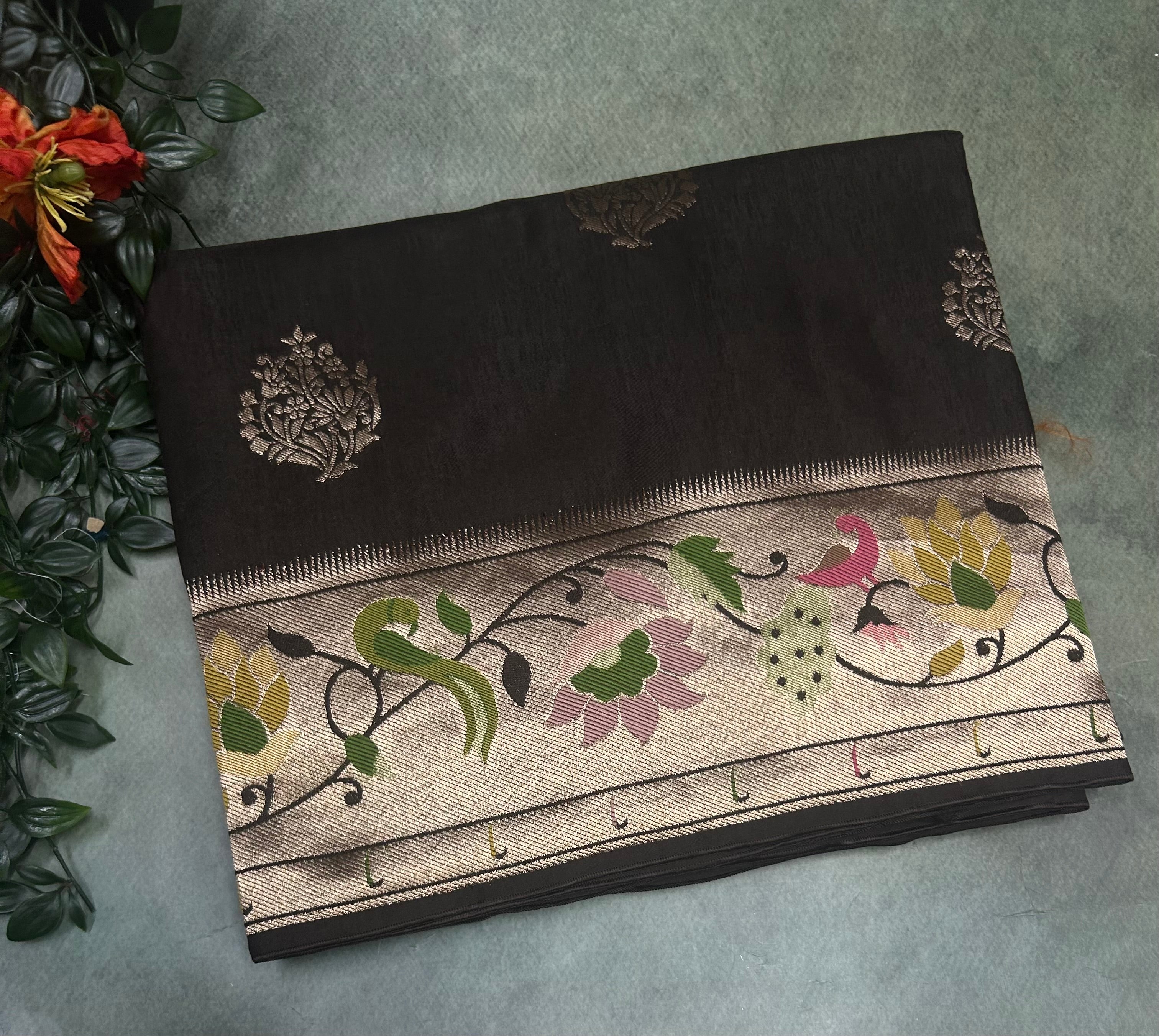 Black Paithani border tussar crepe 105 saree
