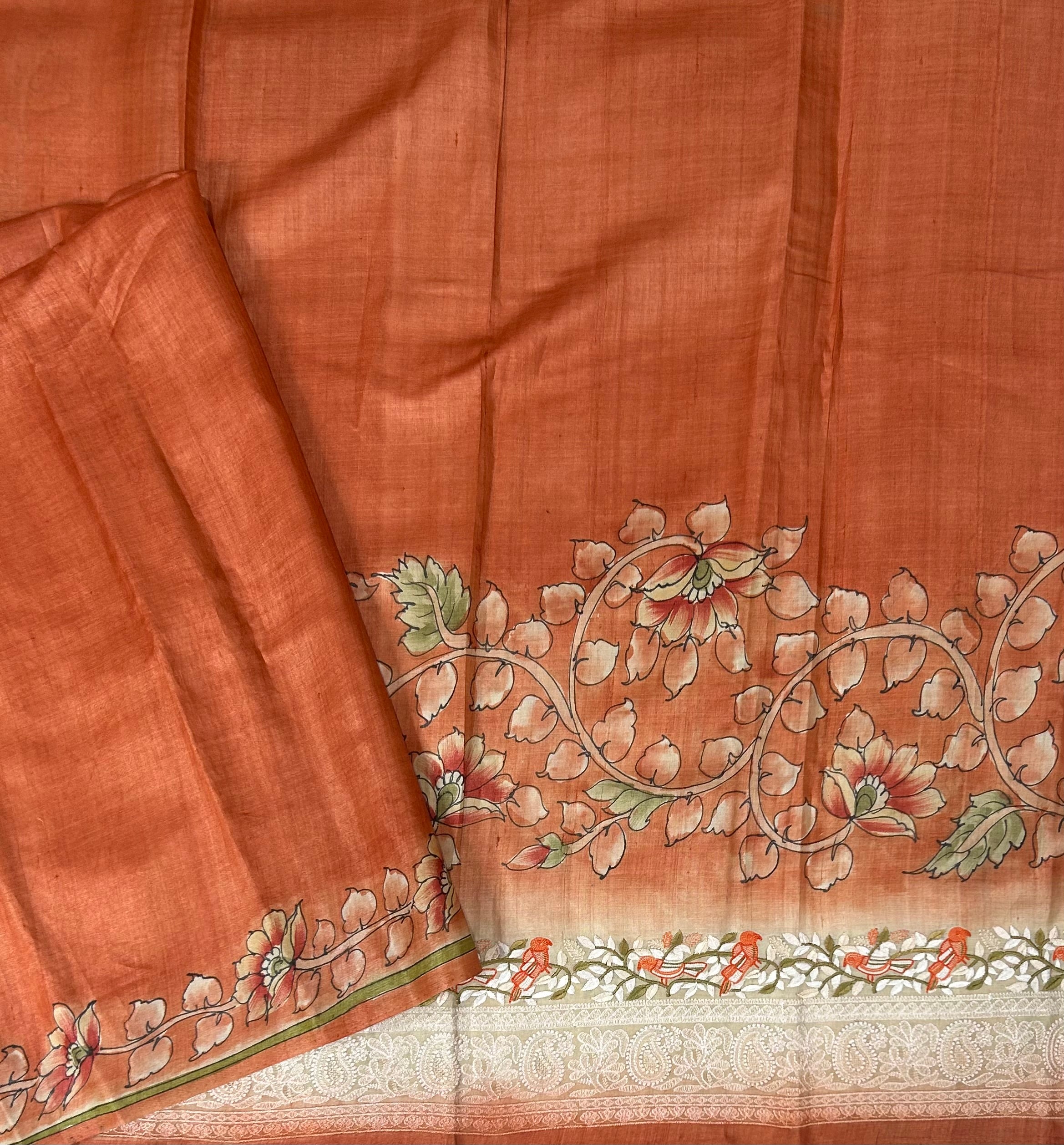 Orange pure handloom  tussar silk-12 saree