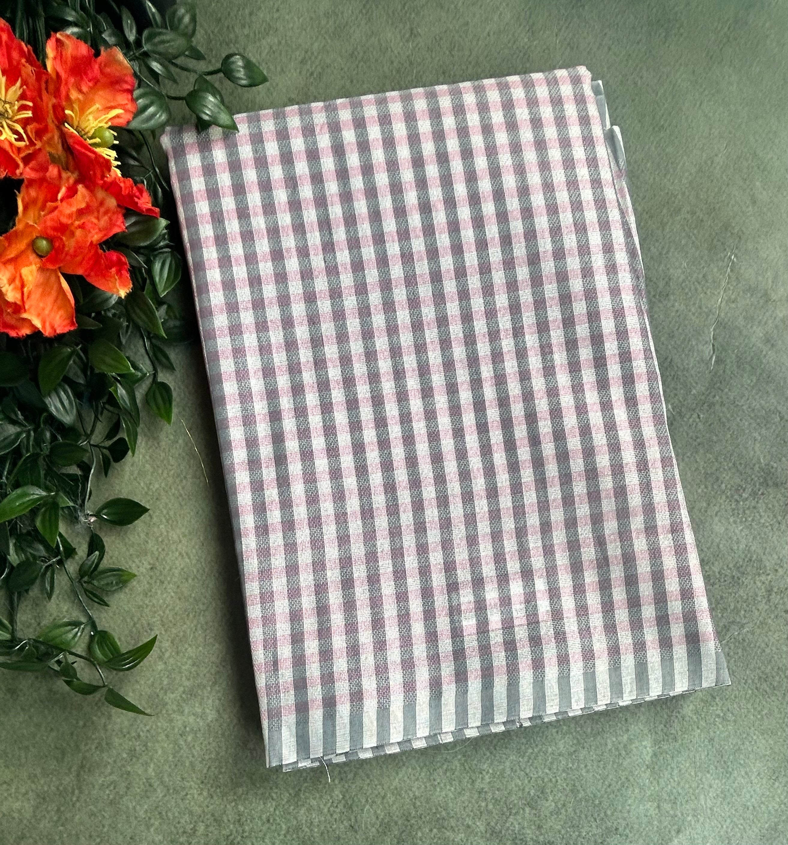 Grey checks semi tissue saree