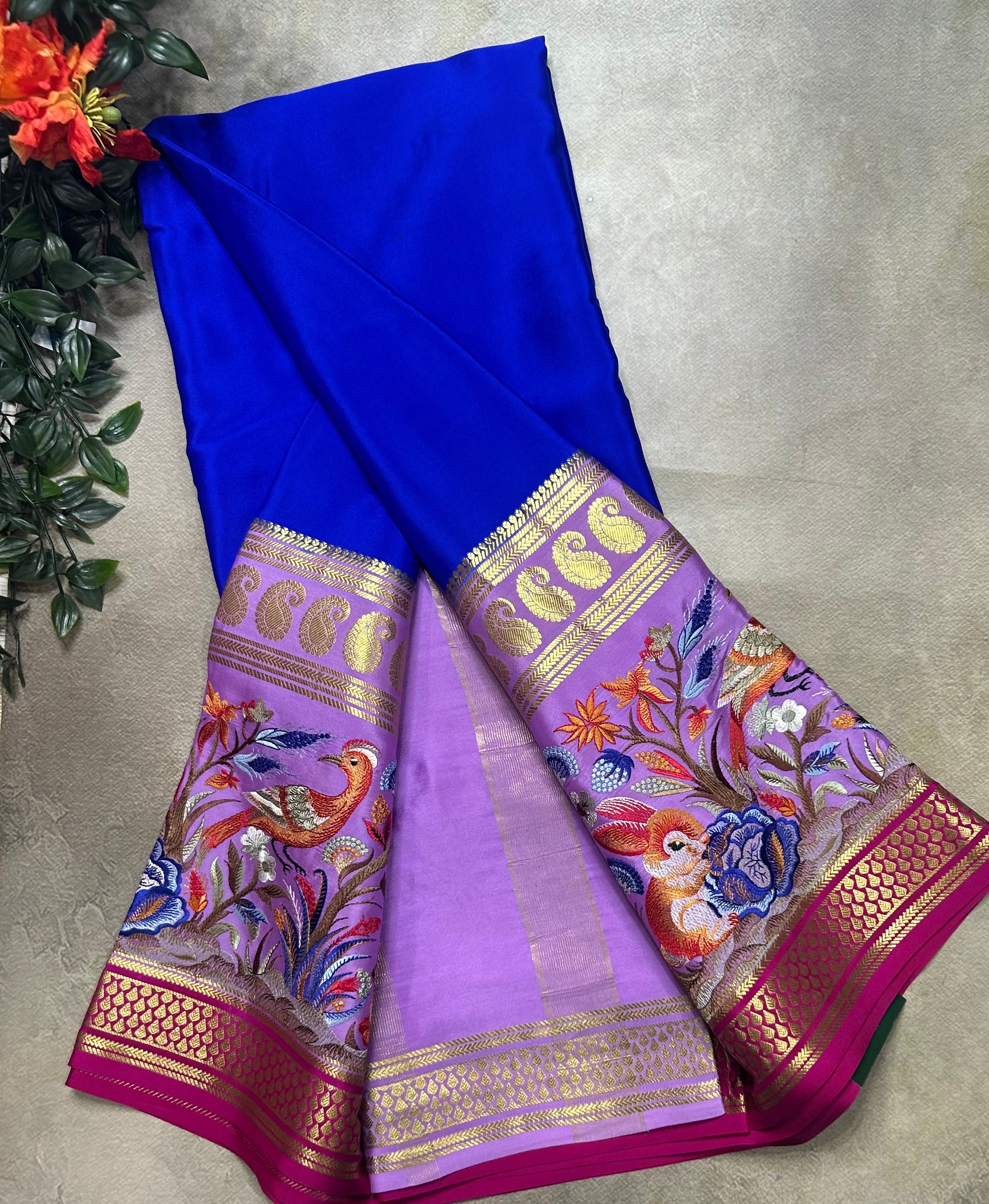 3D embroidery pure mysore silk-105 saree