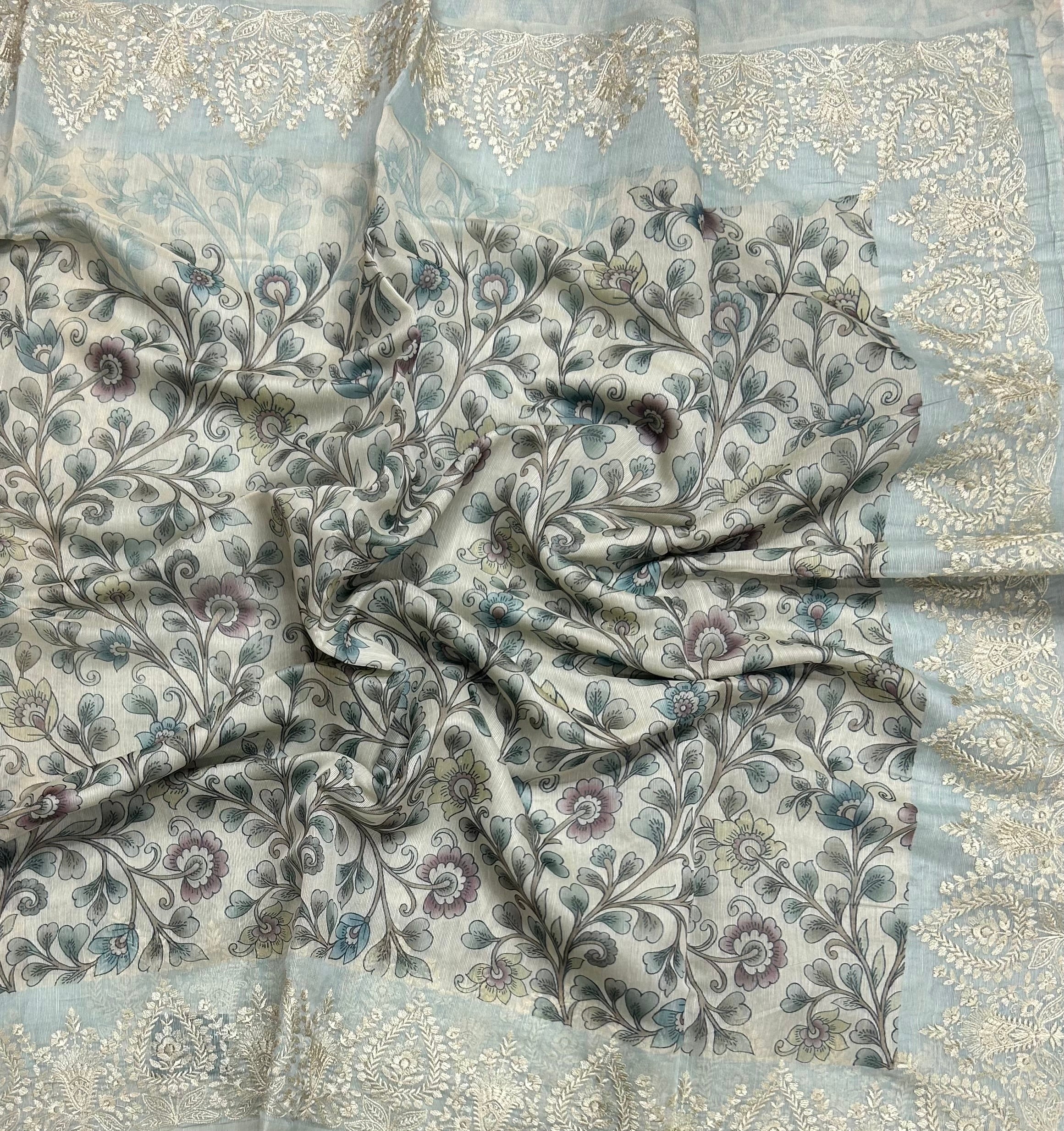 Cream digital print Kota checks 104 saree